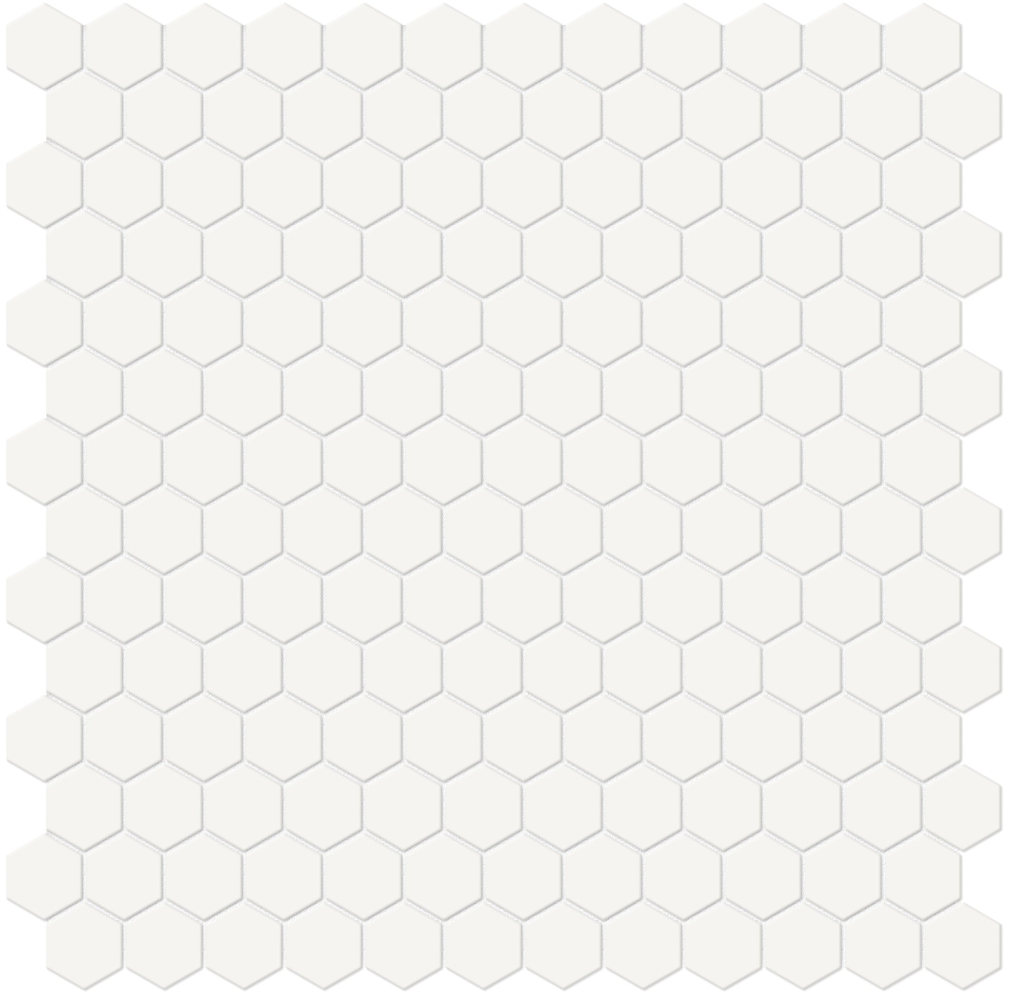 Soho Canvas White porcelain mosaic by Anatolia, top-down product view, 11 17/32"×11 21/32"×1/4" size. Malaysian porcelain for floors and walls.
