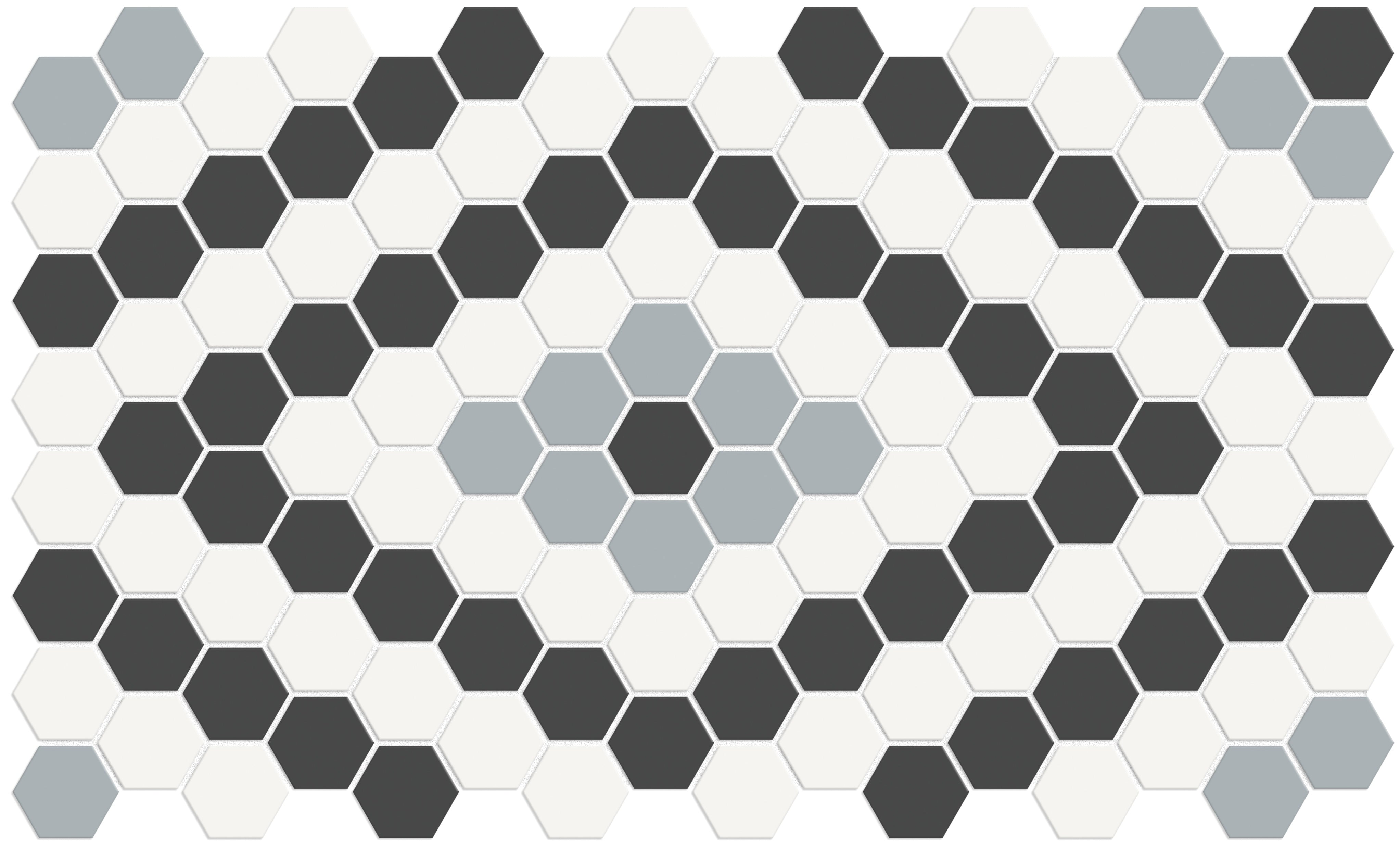 Soho Dawn Blend porcelain mosaic by Anatolia, top-down product view, 7 11/16"×13 5/16"×1/4" size. Malaysian porcelain for floors and walls.