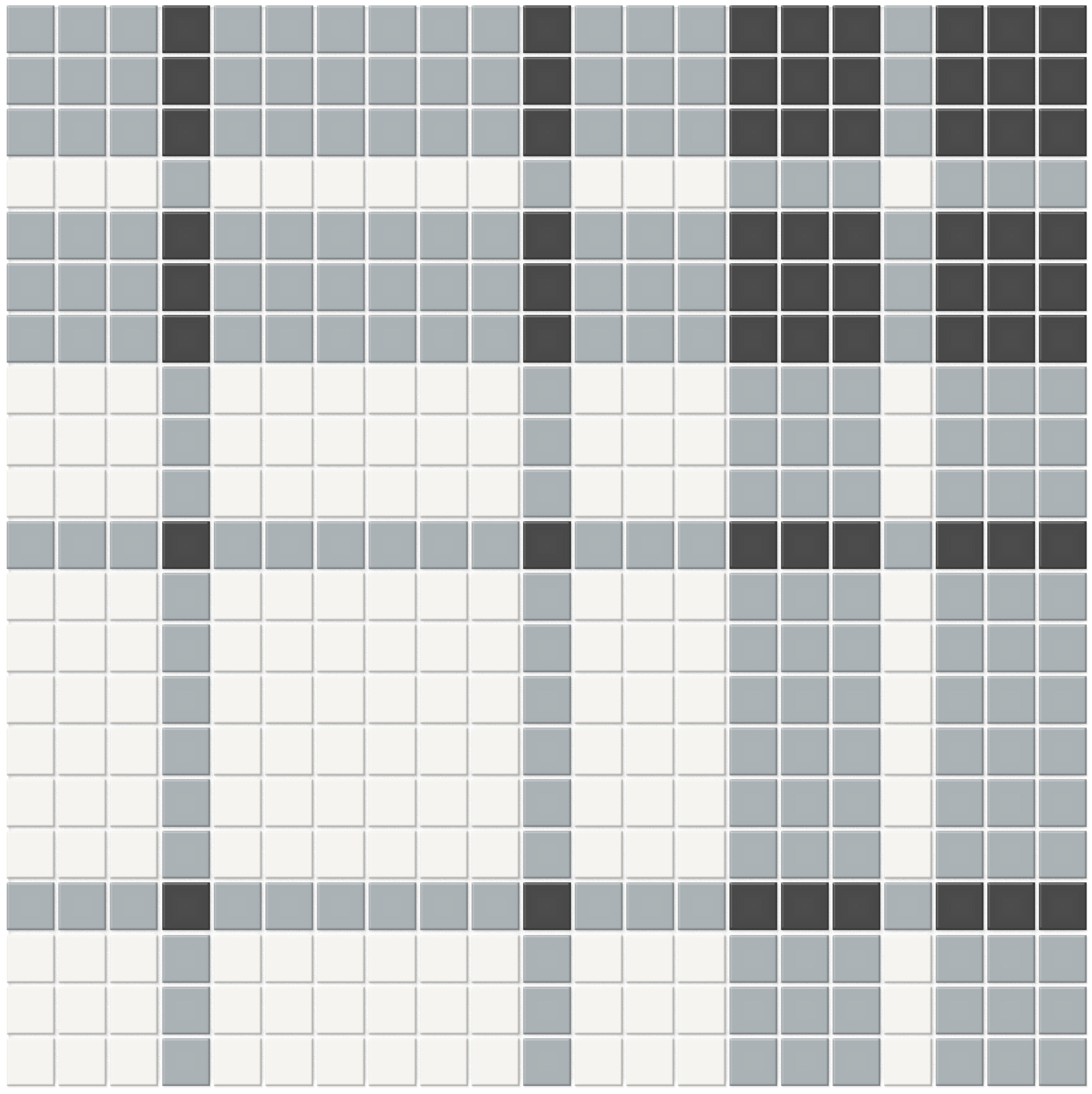 Soho Dawn Blend porcelain mosaic by Anatolia, top-down product view, 13 11/32"×13 11/32"×1/4" size. Malaysian porcelain for floors and walls.