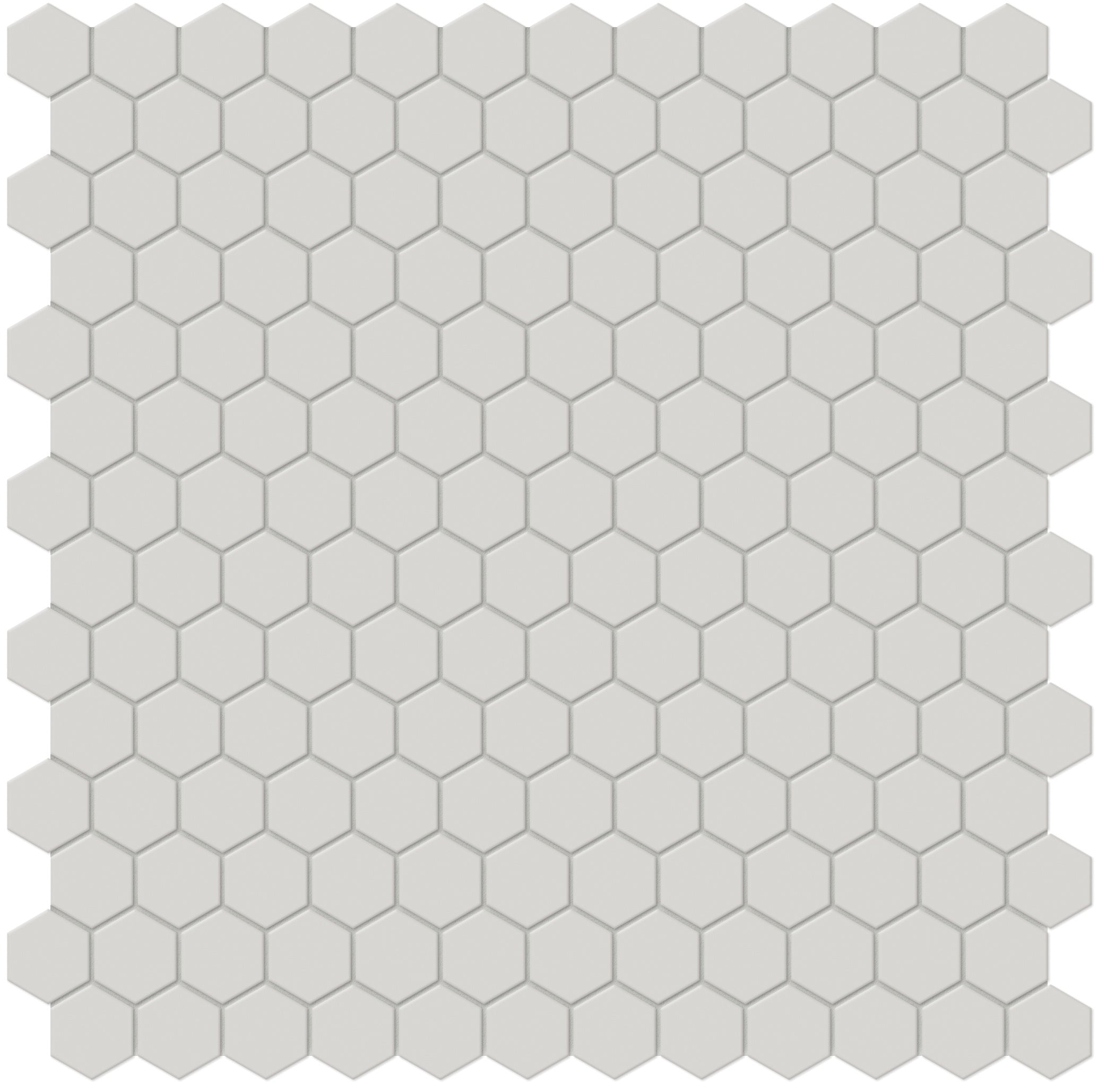 Soho Halo Grey porcelain mosaic by Anatolia, top-down product view, 11 17/32"×11 21/32"×1/4" size. Malaysian porcelain for floors and walls.