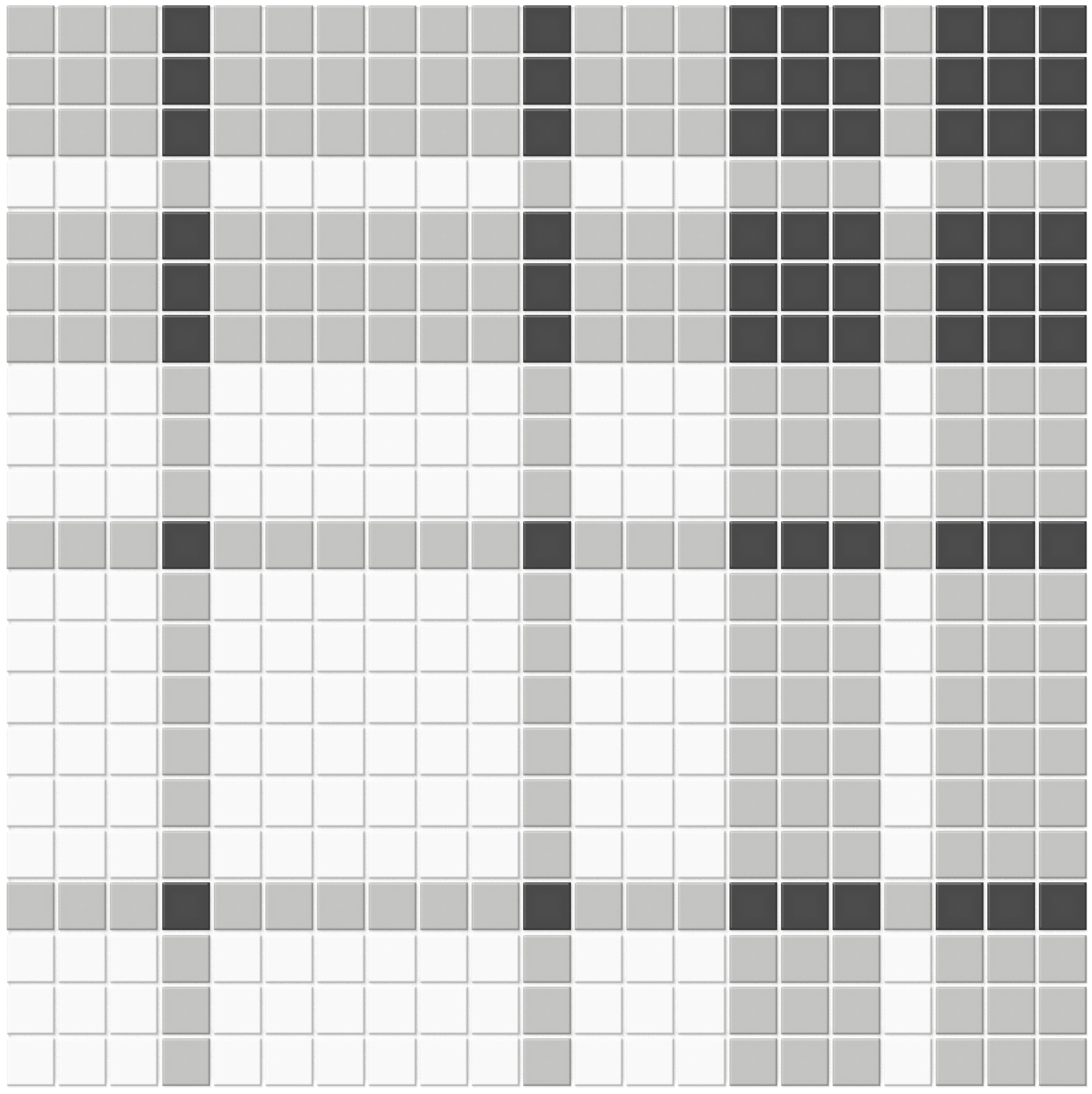 Soho Midnight Blend porcelain mosaic by Anatolia, top-down product view, 13 11/32"×13 11/32"×1/4" size. Malaysian porcelain for floors and walls.