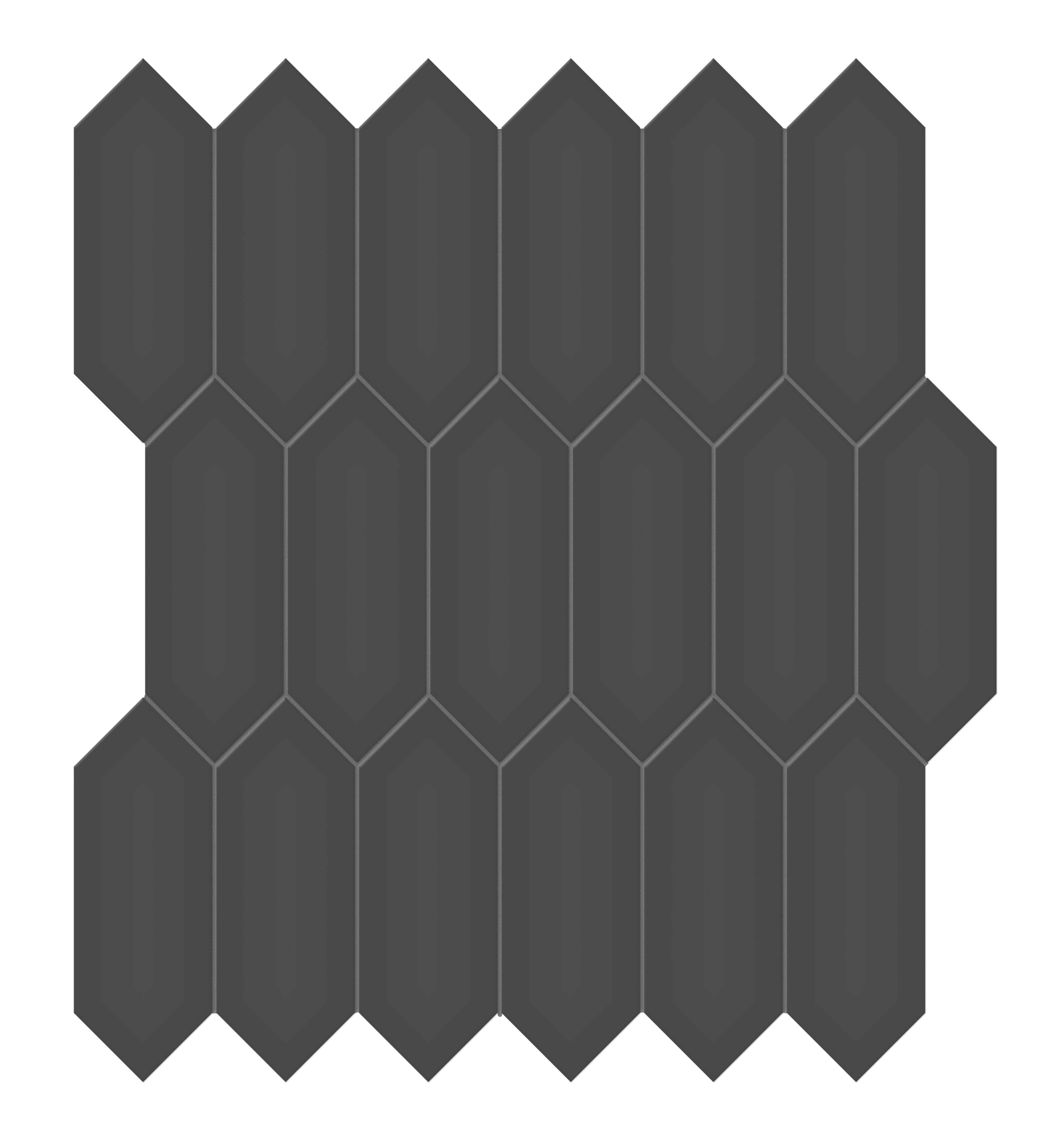 Soho Retro Black porcelain mosaic by Anatolia, top-down product view, 11 3/16"×12 17/32"×1/4" size. Malaysian porcelain for floors and walls.