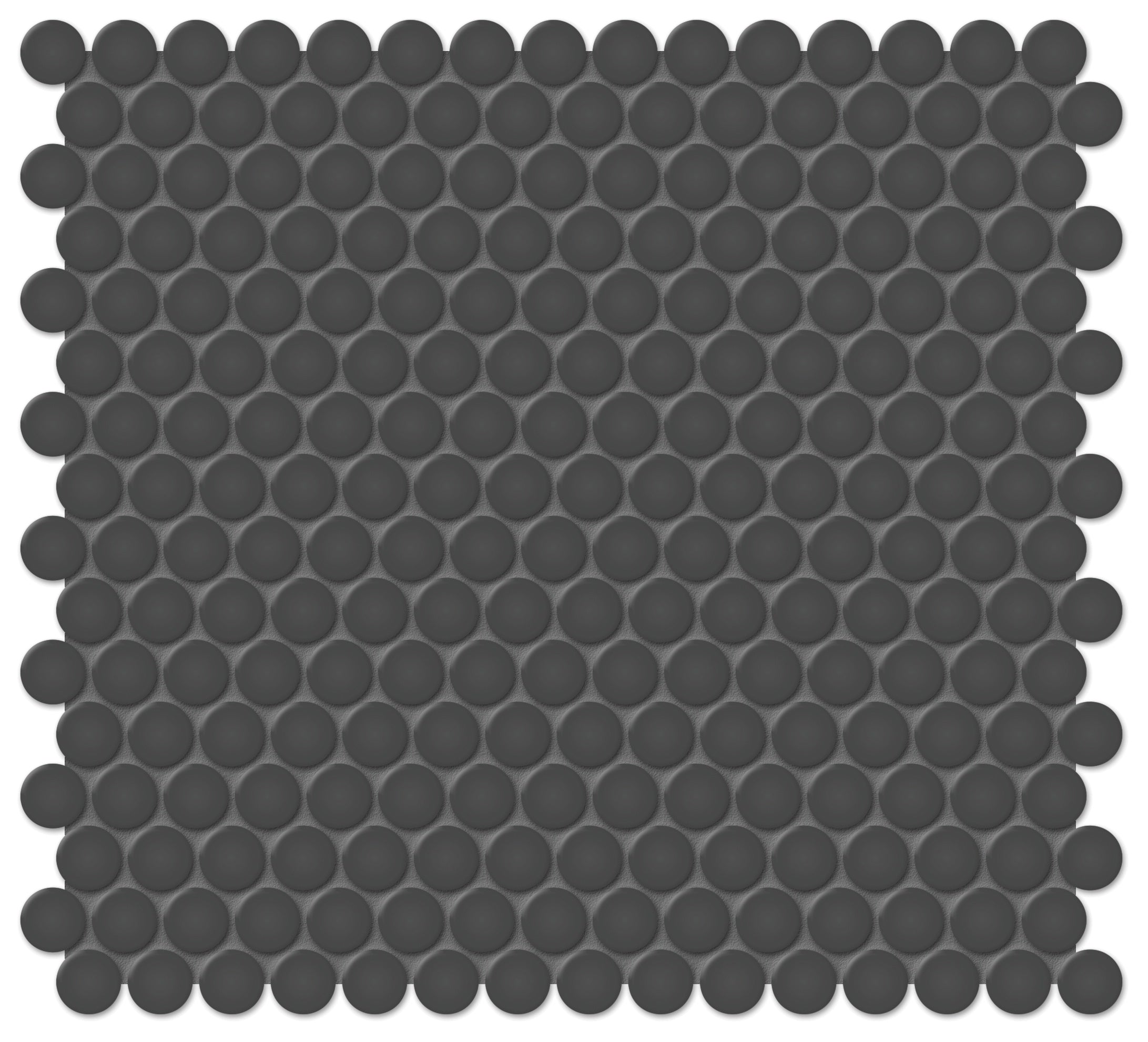 Soho Retro Black porcelain mosaic by Anatolia, top-down product view, 11 3/8"×12 5/16"×1/4" size. Malaysian porcelain for floors and walls.