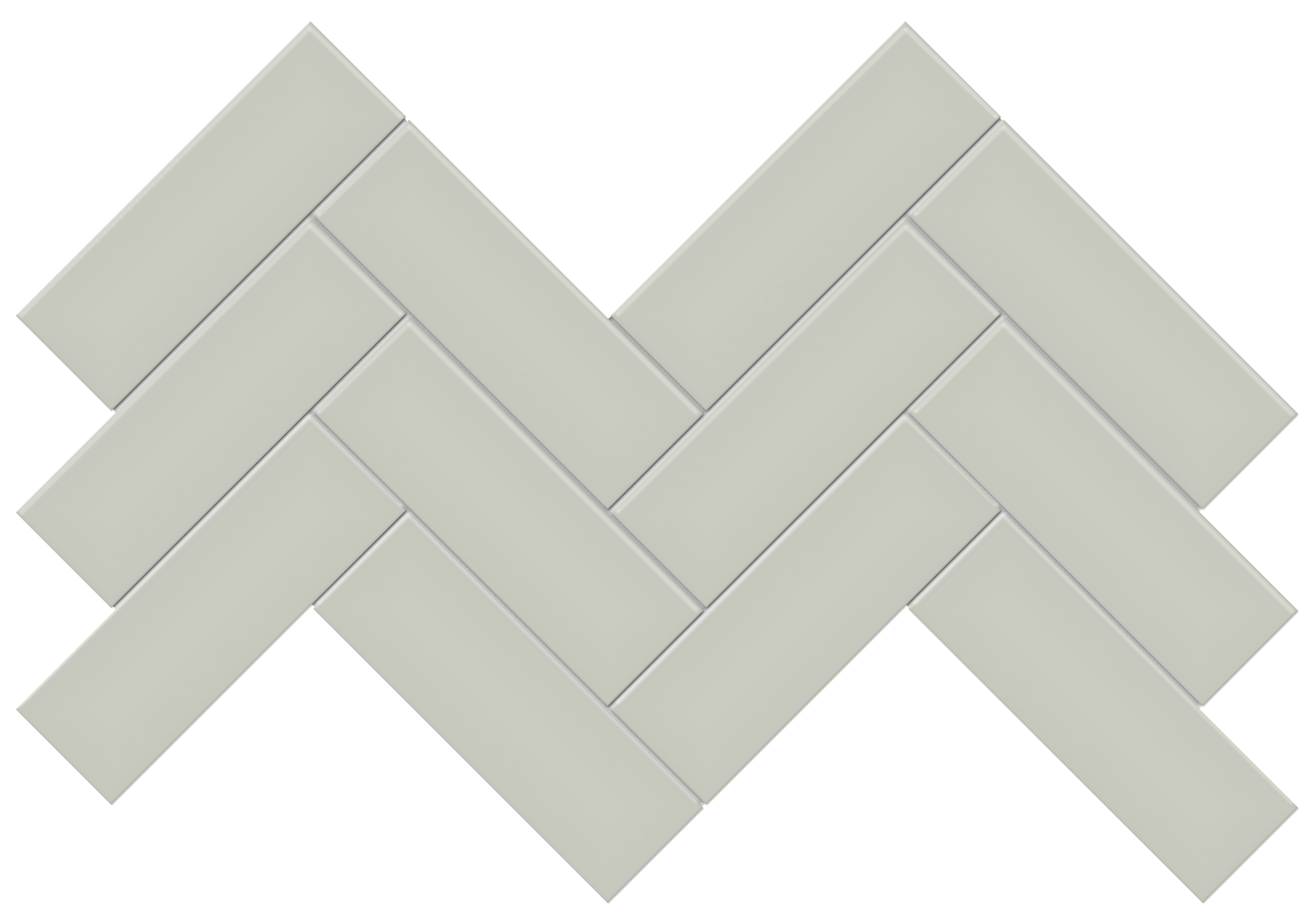 Soho Soft Sage porcelain mosaic by Anatolia, top-down product view, 8 7/32"×16 5/8"×1/4" size. Malaysian porcelain for floors and walls.