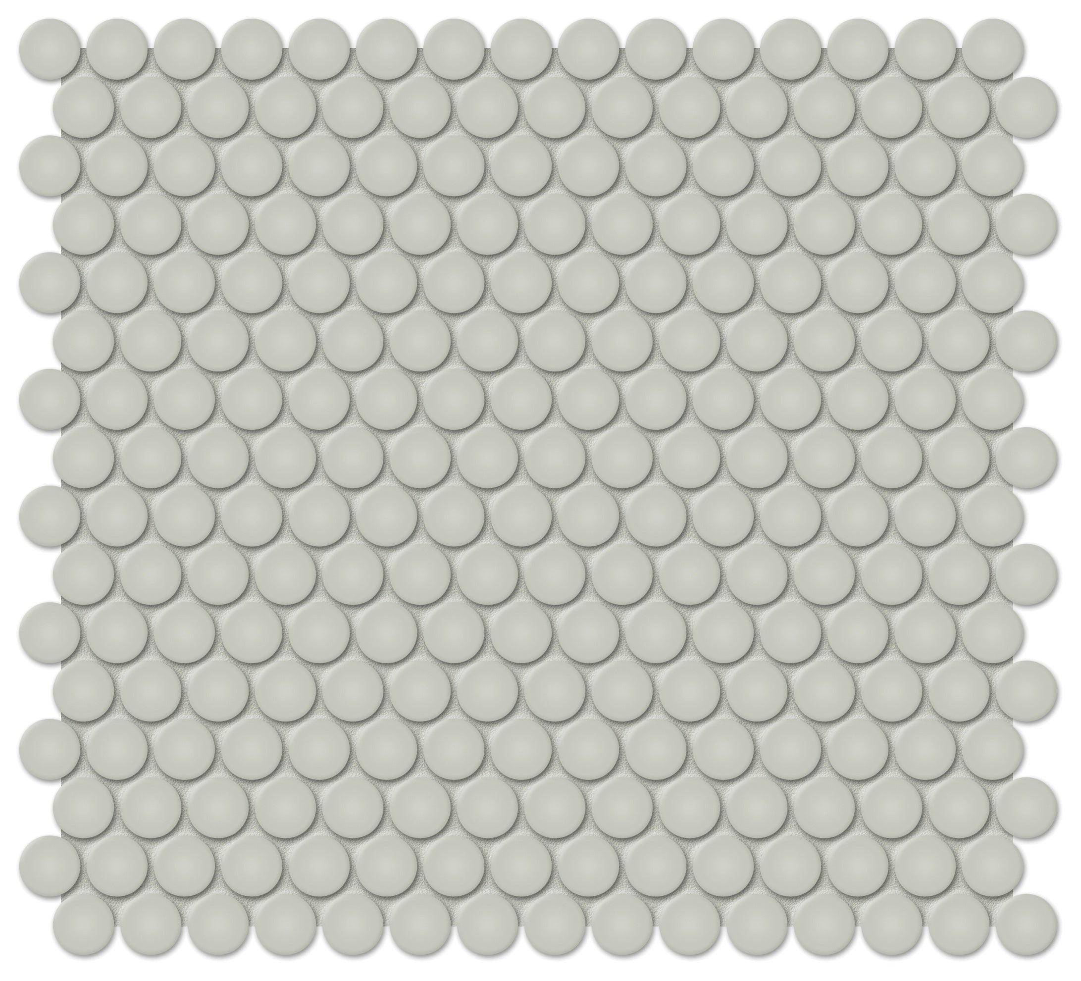 Soho Soft Sage porcelain mosaic by Anatolia, top-down product view, 11 3/8"×12 5/16"×1/4" size. Malaysian porcelain for floors and walls.