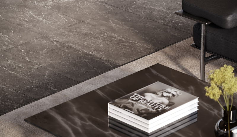 Anatolia Stark Carbon polished marble tile in a room setting — available at Surface Group lifestyle image