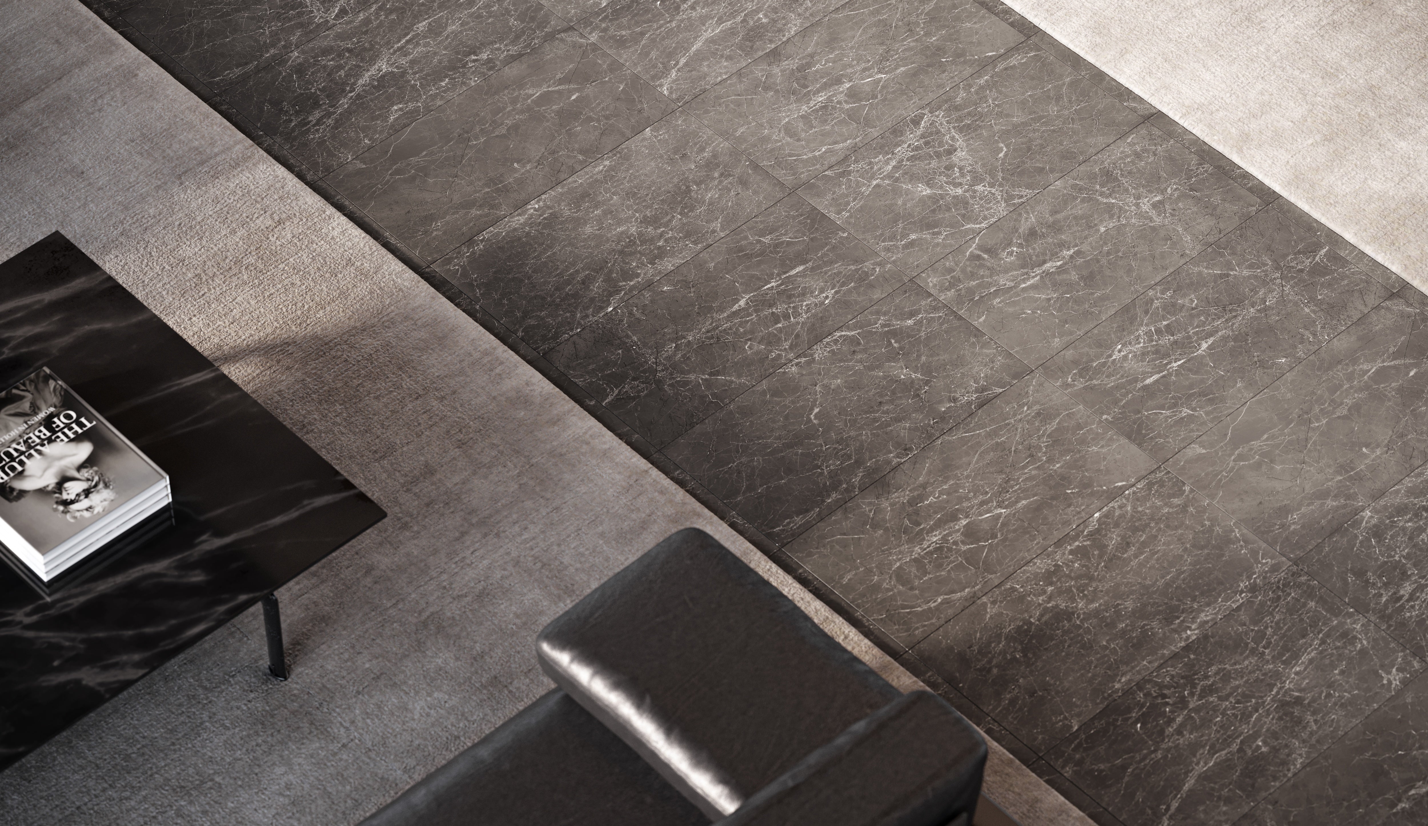 Stark Carbon marble trim by Anatolia, top-down product view, 1/2"×12"×5/8" size. Turkish marble for floors and walls.
