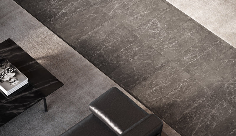 Anatolia Stark Carbon polished marble tile in a room setting — available at Surface Group lifestyle image