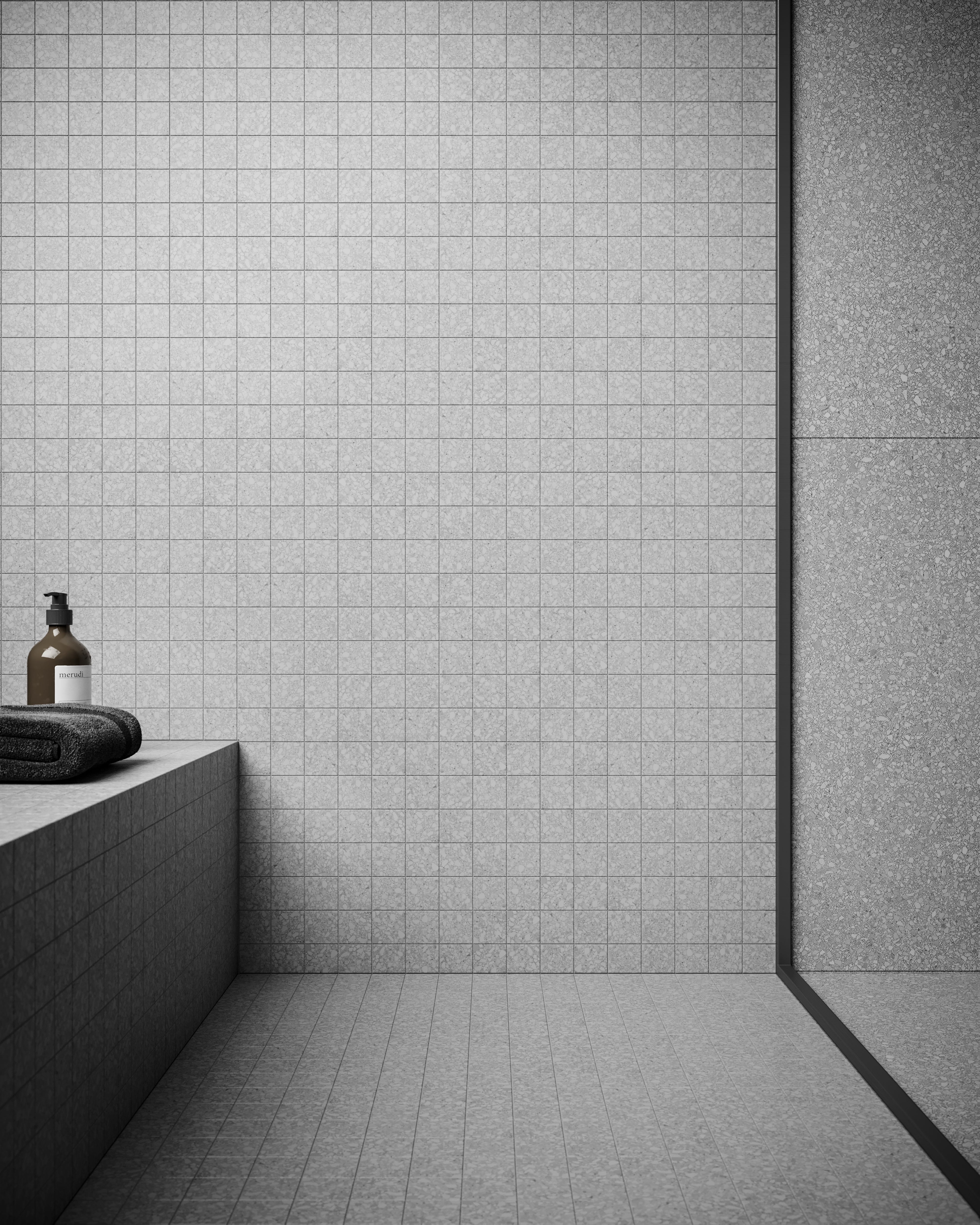 Station Ash porcelain trim by Anatolia, top-down product view, 3"×24"×11/32" size. Turkish porcelain for floors and walls.