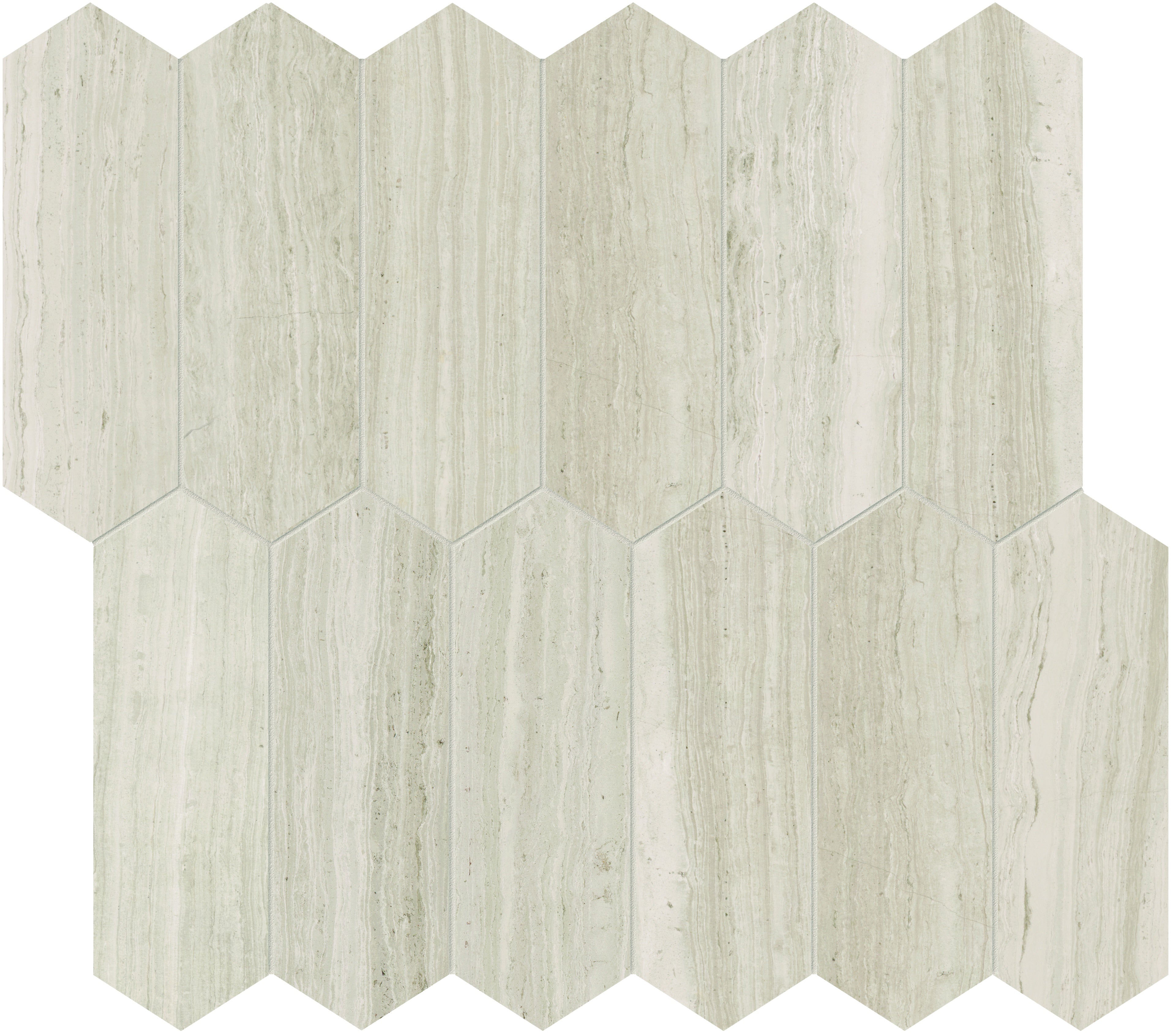 ザ・モスト・ヘイテッド　ポリフィア Strada Mist 2x6 Picket Limestone Mosaic | 10 5/8