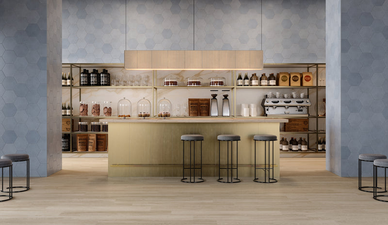 Anatolia Tapestri Denim Blend matte porcelain tile in a room setting — available at Surface Group lifestyle image