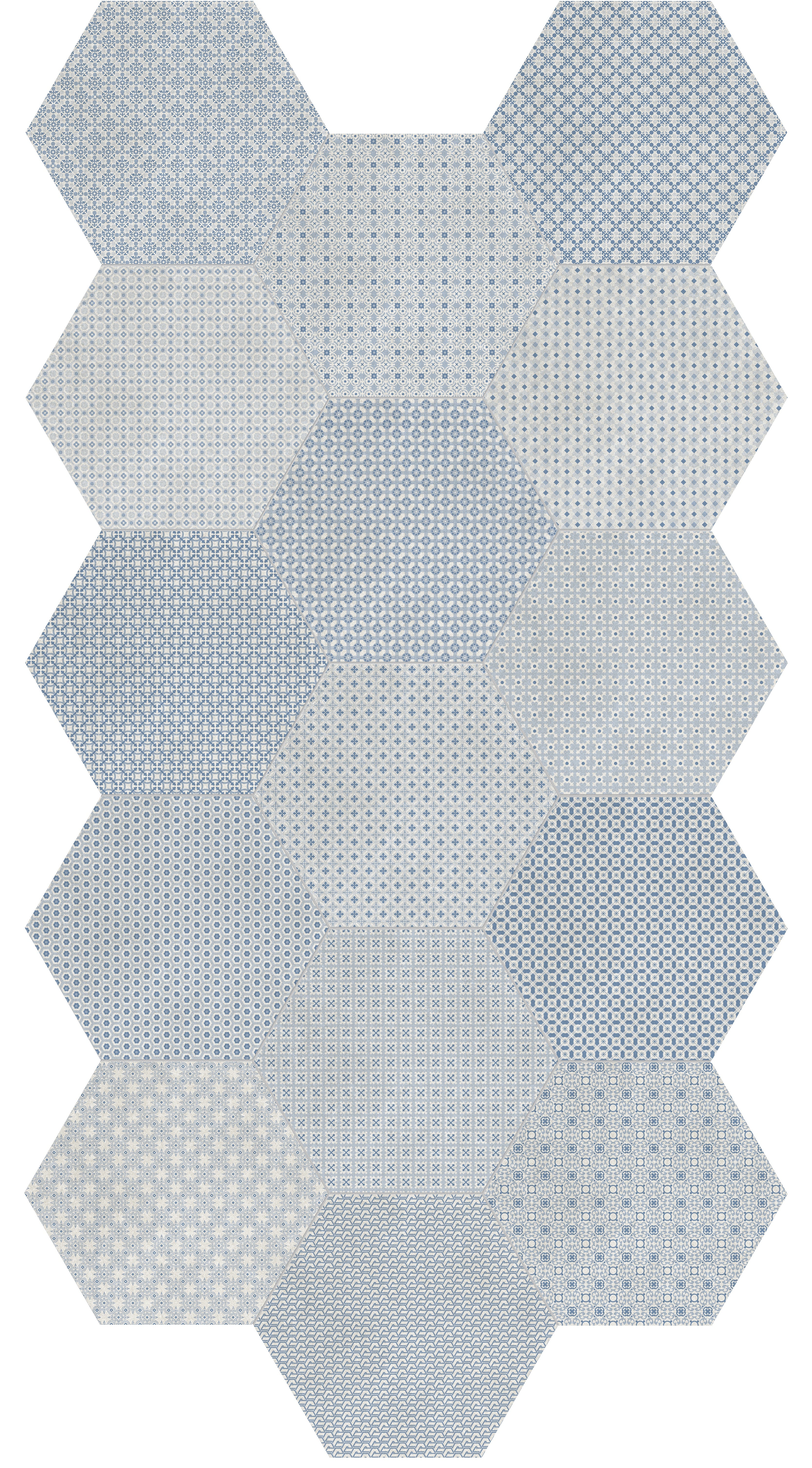 Tapestri Denim Blend porcelain field tile by Anatolia, top-down product view, 8 1/2"×9 27/32"×11/32" size. Turkish porcelain for floors and walls.