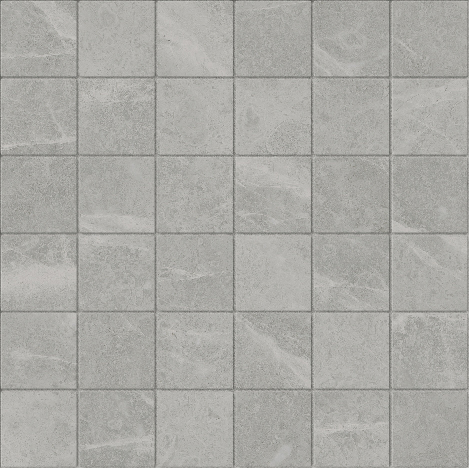 Torino Argento porcelain mosaic by Anatolia, top-down product view, 11 25/32"×11 25/32"×11/32" size. Turkish porcelain for floors and walls.
