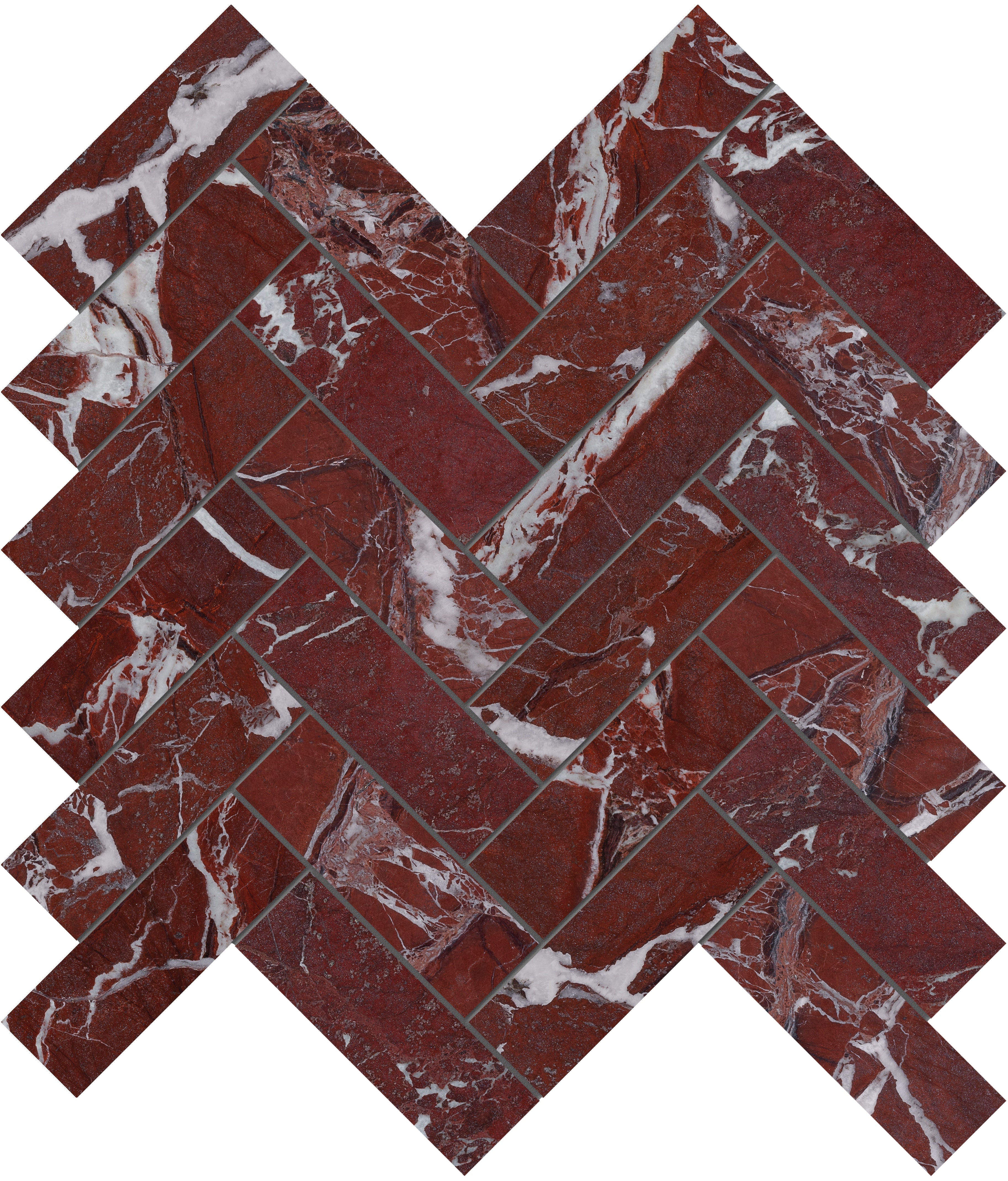 Tuscano Rosso marble mosaic by Anatolia, top-down product view, 11 1/4"×11 13/32"×3/8" size. Turkish marble for floors and walls.