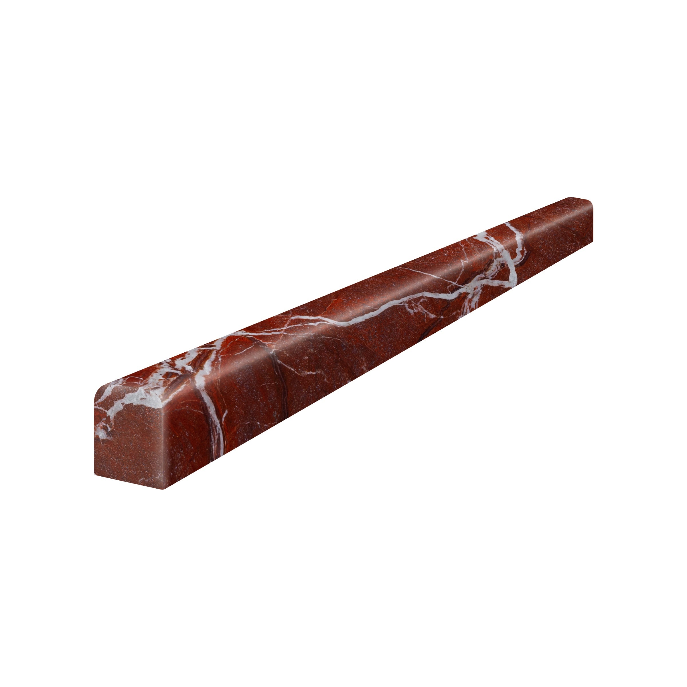 Tuscano Rosso marble trim by Anatolia, top-down product view, 1/2"×12"×5/8" size. Turkish marble for floors and walls.