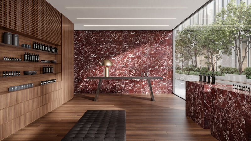 Anatolia Tuscano Rosso polished marble tile in a room setting — available at Surface Group lifestyle image