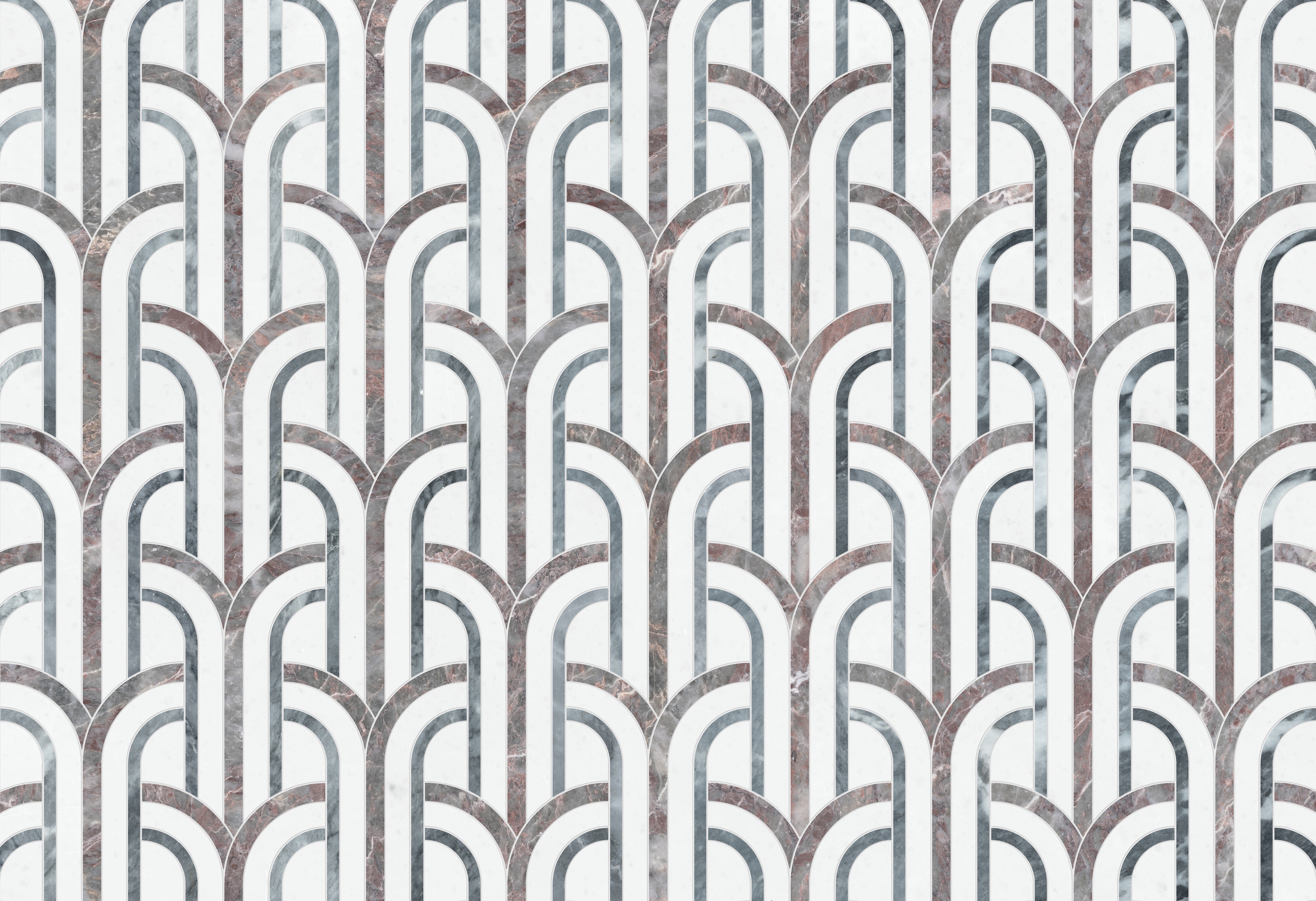 Utopio Blush mixed mosaic by Anatolia, top-down product view, 10 19/32"×11 15/16"×3/8" size. Turkish mixed for floors and walls.