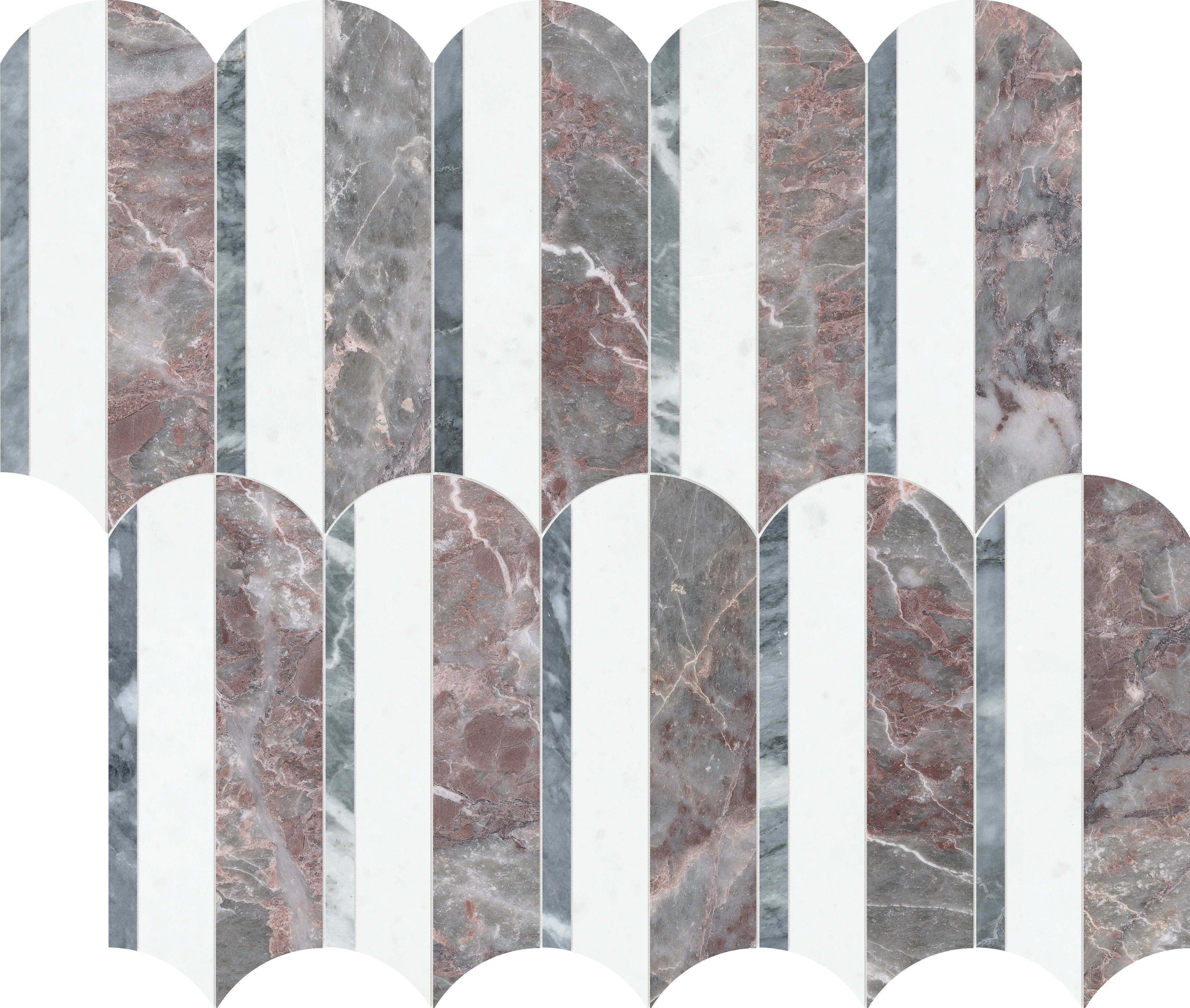 Utopio Blush mixed mosaic by Anatolia, top-down product view, 10 15/32"×11 15/16"×3/8" size. Turkish mixed for floors and walls.