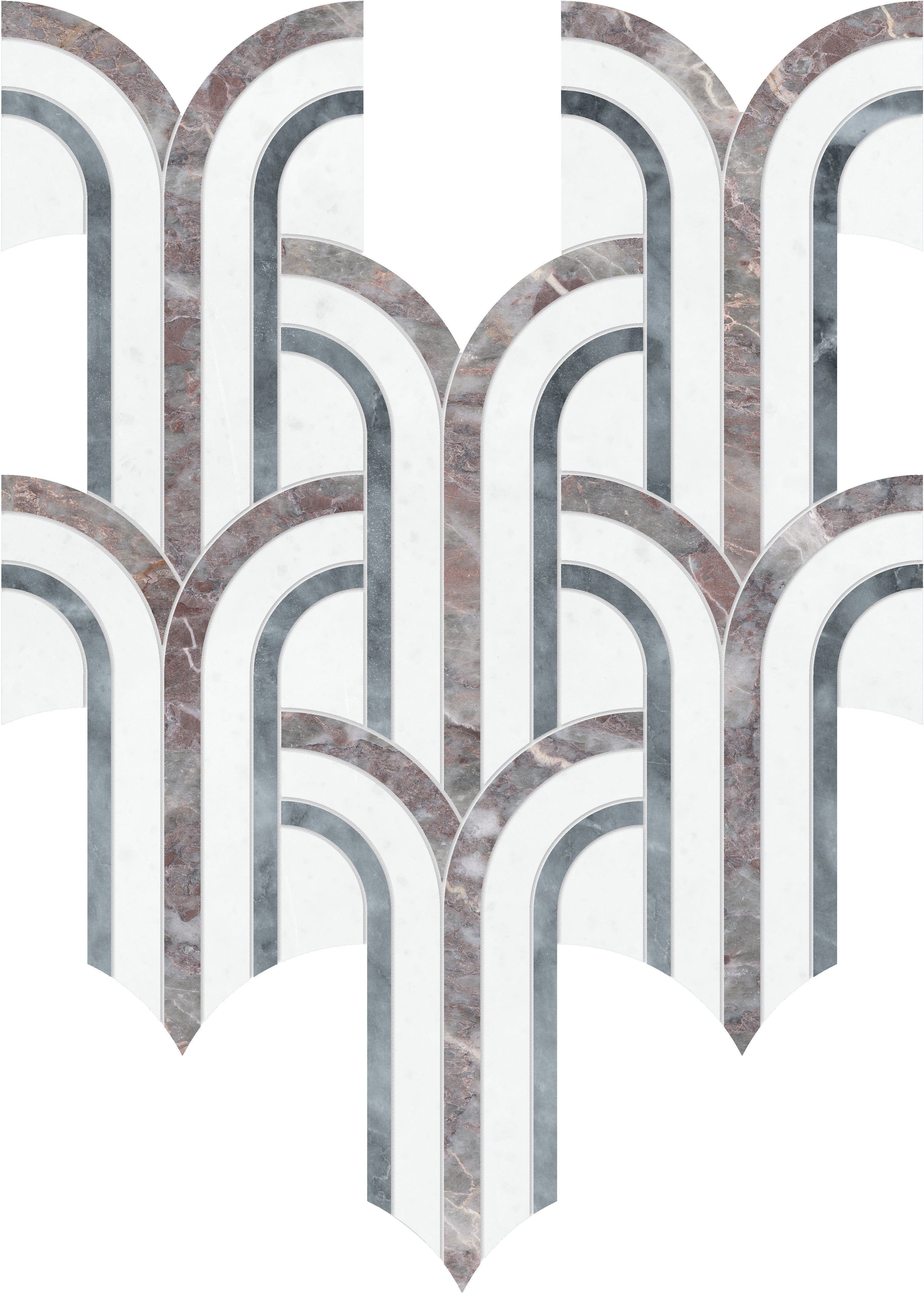 Utopio Blush mixed mosaic by Anatolia, top-down product view, 10 19/32"×11 15/16"×3/8" size. Turkish mixed for floors and walls.