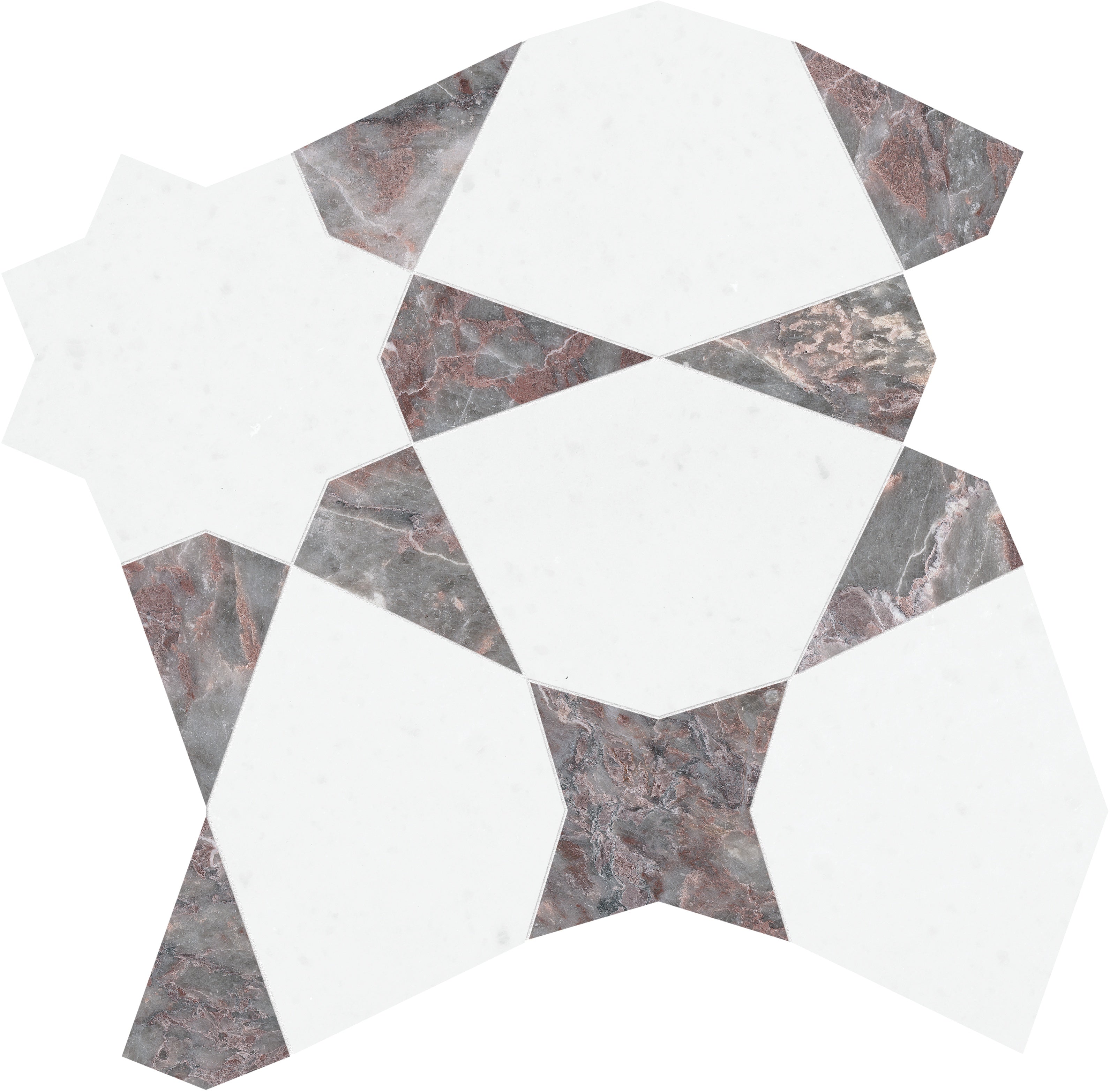 Utopio Burgundy mixed mosaic by Anatolia, top-down product view, 8 5/8"×8 21/32"×3/8" size. Turkish mixed for floors and walls.