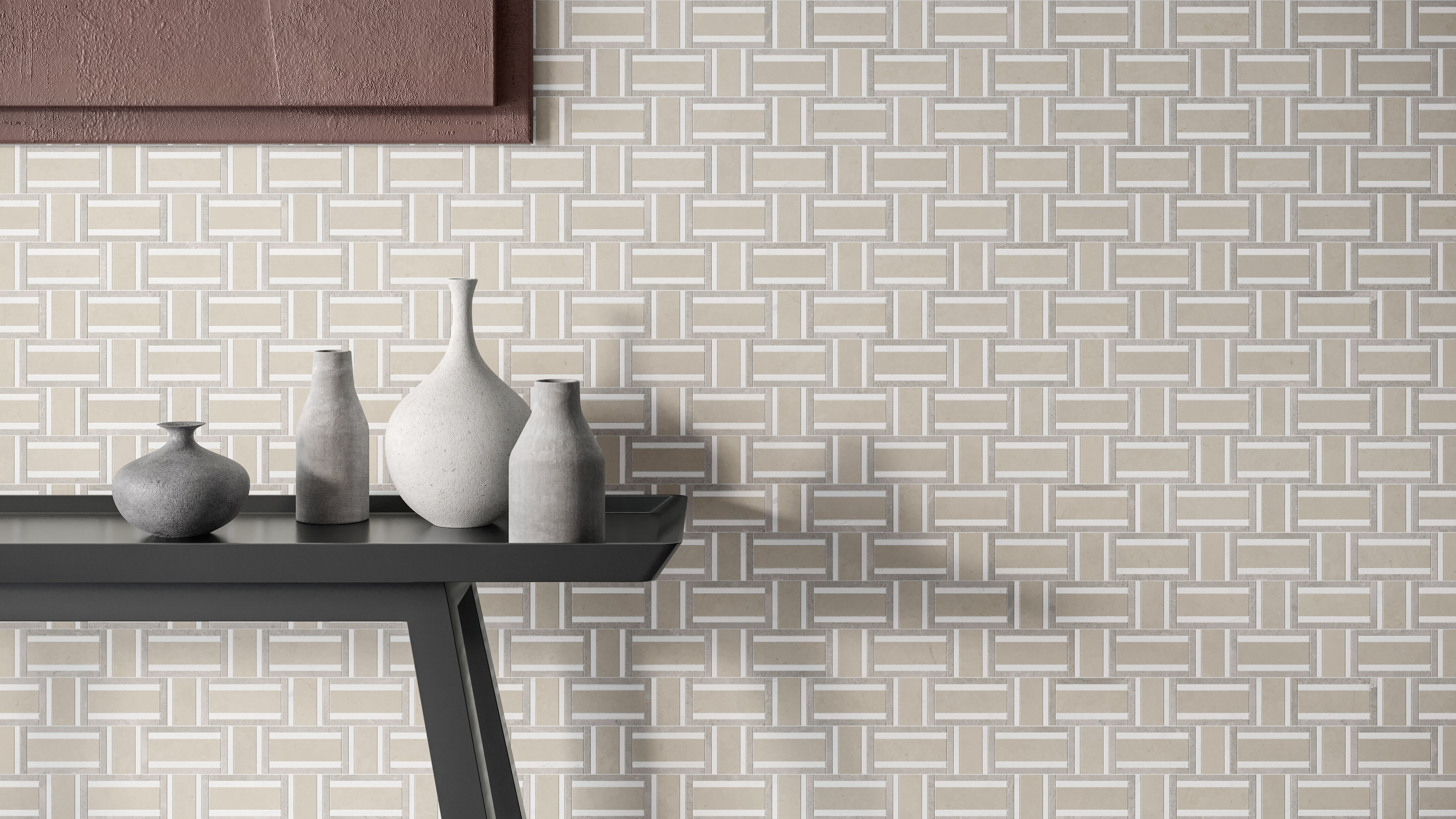 Utopio Clay mixed mosaic by Anatolia, top-down product view, 11 13/16"×14 3/4"×3/8" size. Turkish mixed for floors and walls.