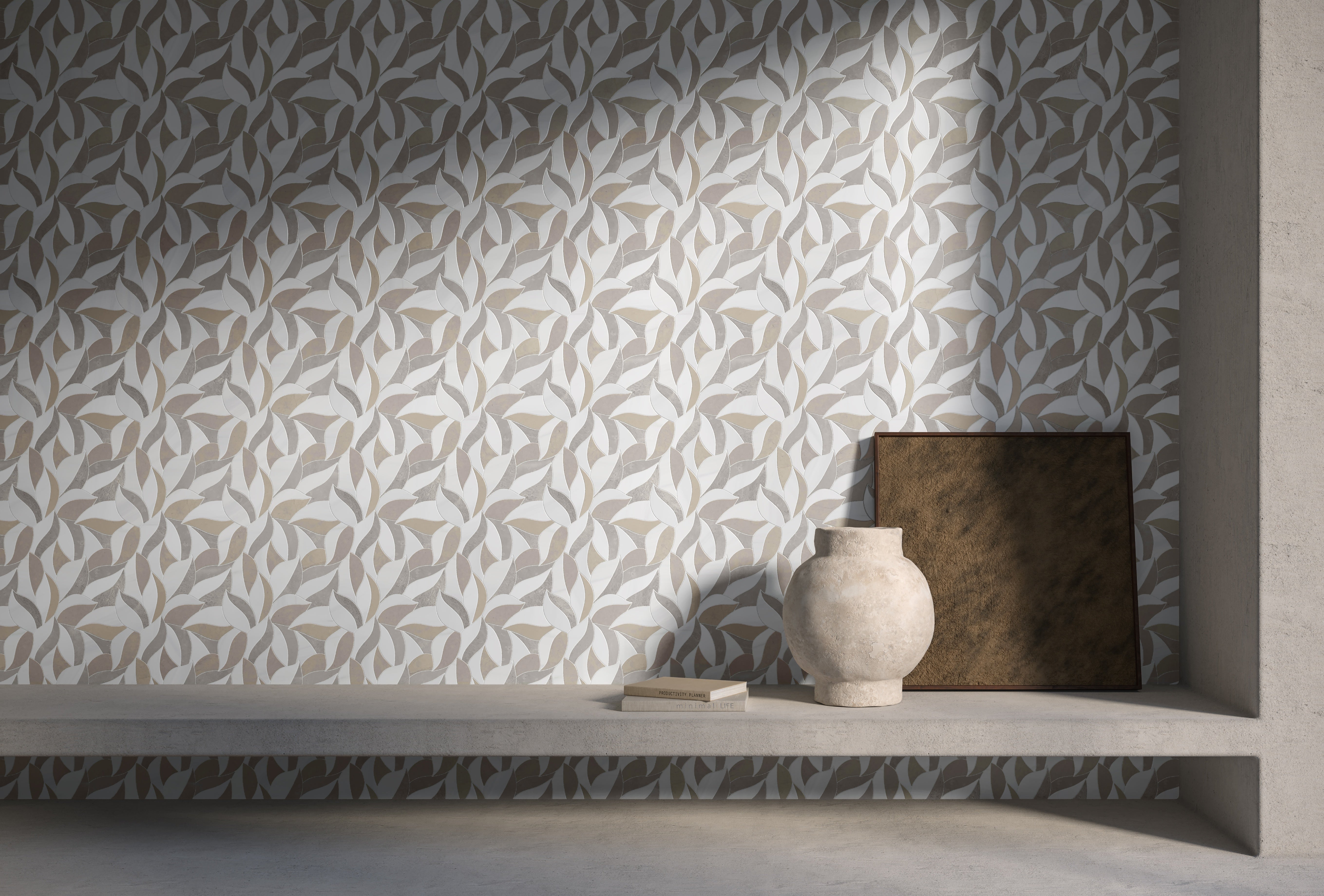 Utopio Clay mixed mosaic by Anatolia, top-down product view, 11 21/32"×11 13/16"×3/8" size. Turkish mixed for floors and walls.