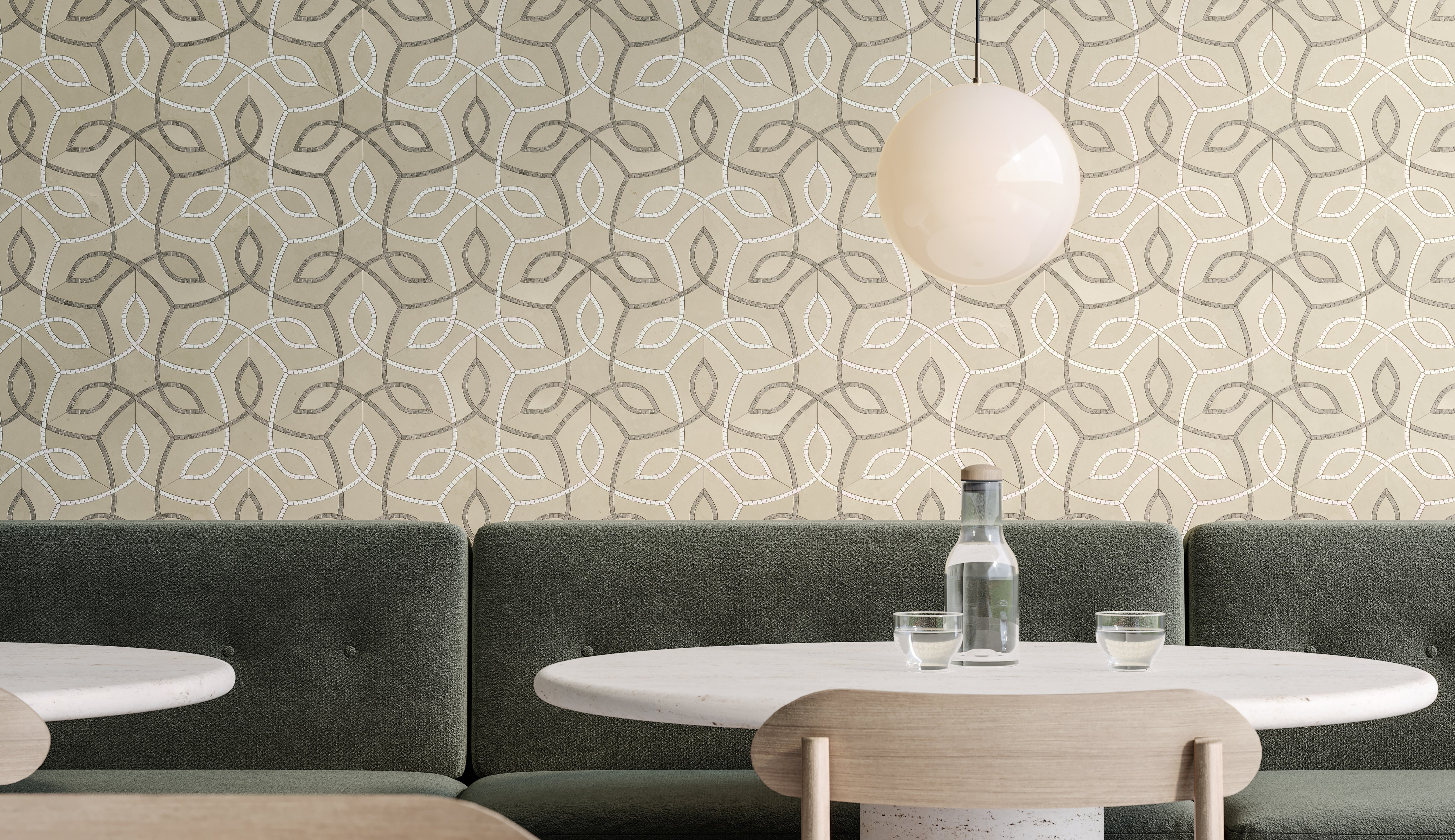 Utopio Clay mixed mosaic by Anatolia, top-down product view, 7 7/8"×13 19/32"×3/8" size. Turkish mixed for floors and walls.
