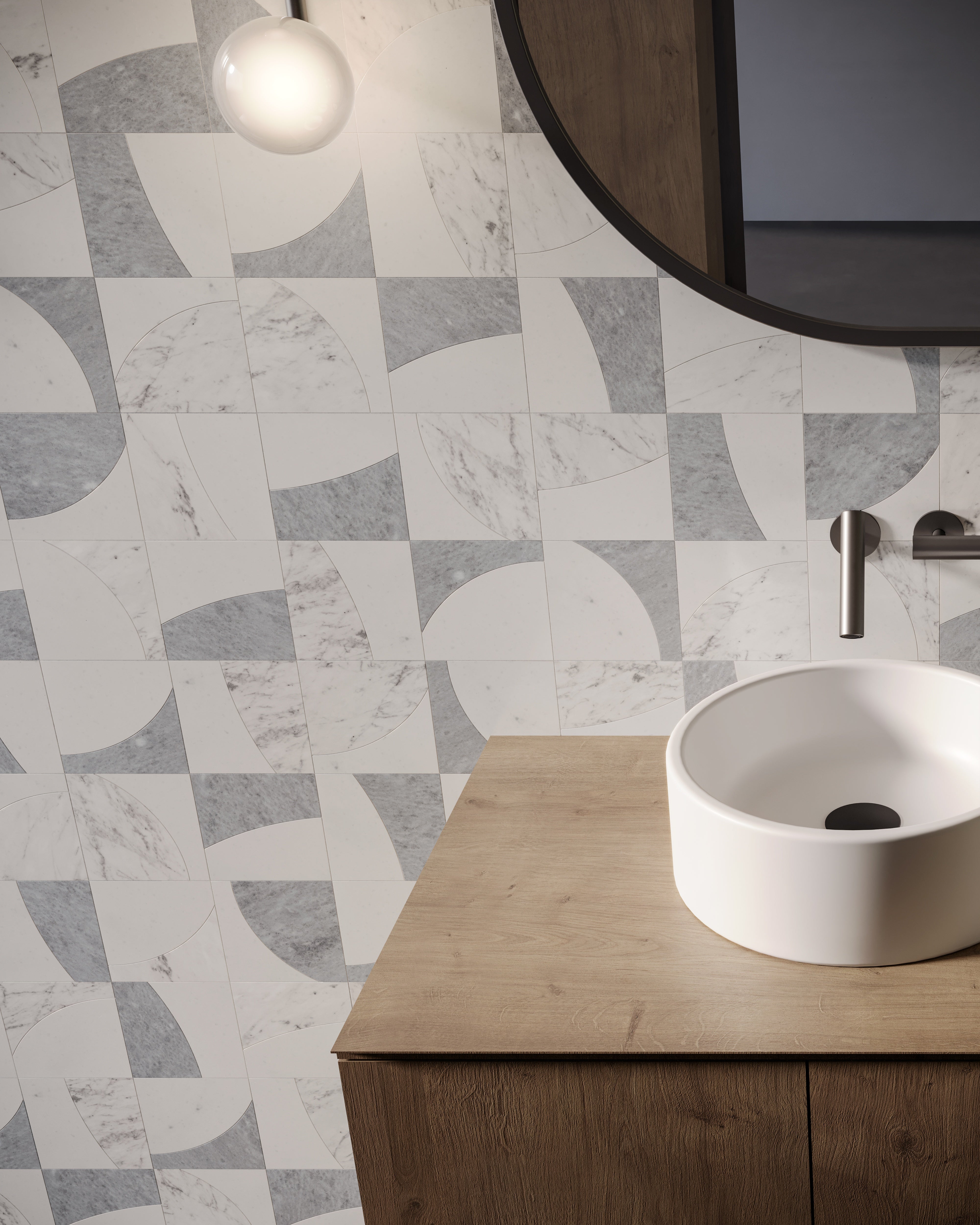 Utopio Dove mixed mosaic by Anatolia, top-down product view, 11 13/16"×14 3/4"×3/8" size. Turkish mixed for floors and walls.