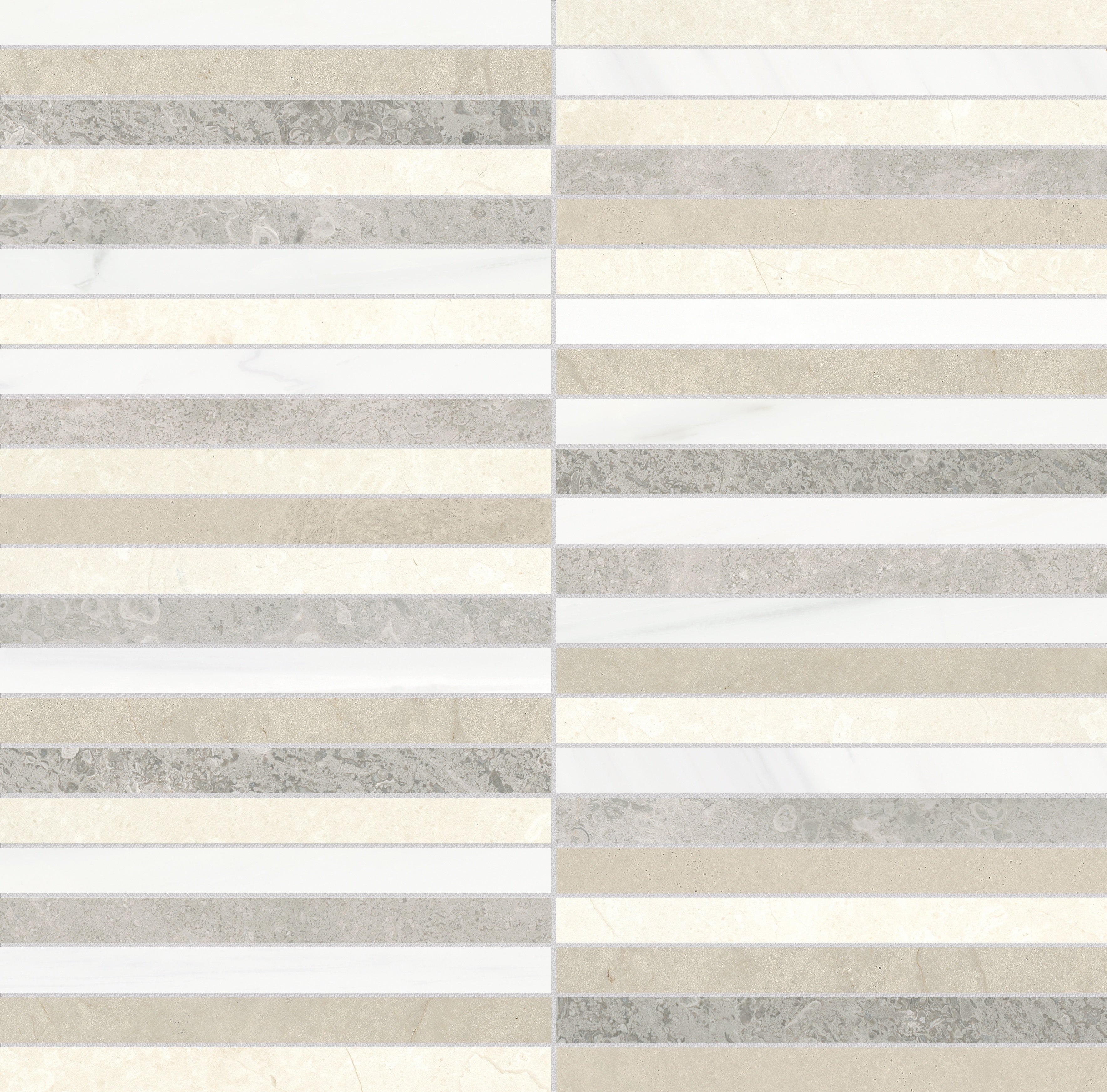 Utopio Dune mixed mosaic by Anatolia, top-down product view, 11 21/32"×11 13/16"×3/8" size. Turkish mixed for floors and walls.