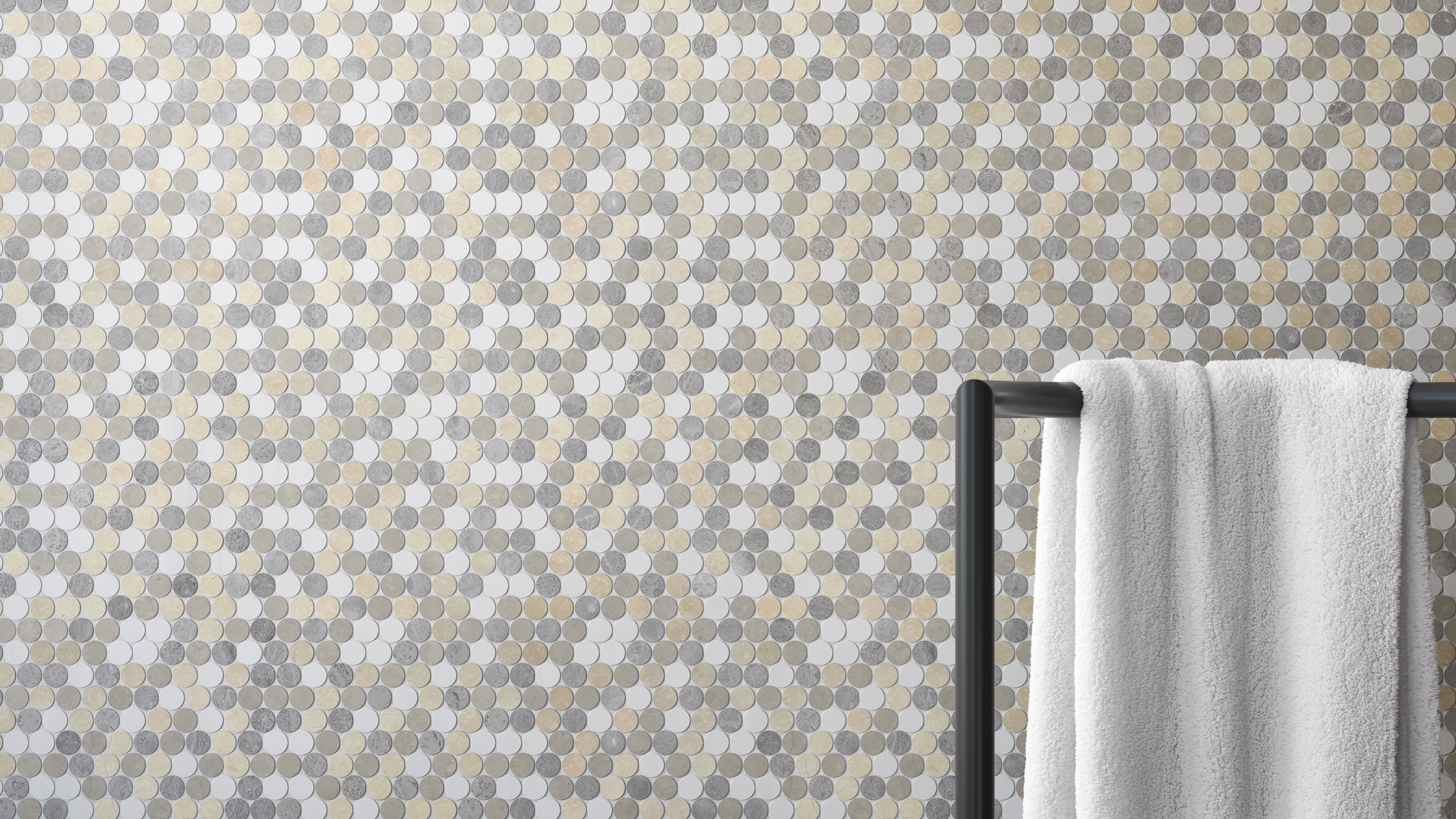 Utopio Dune mixed mosaic by Anatolia, top-down product view, 15 3/4"×15 3/4"×3/8" size. Turkish mixed for floors and walls.
