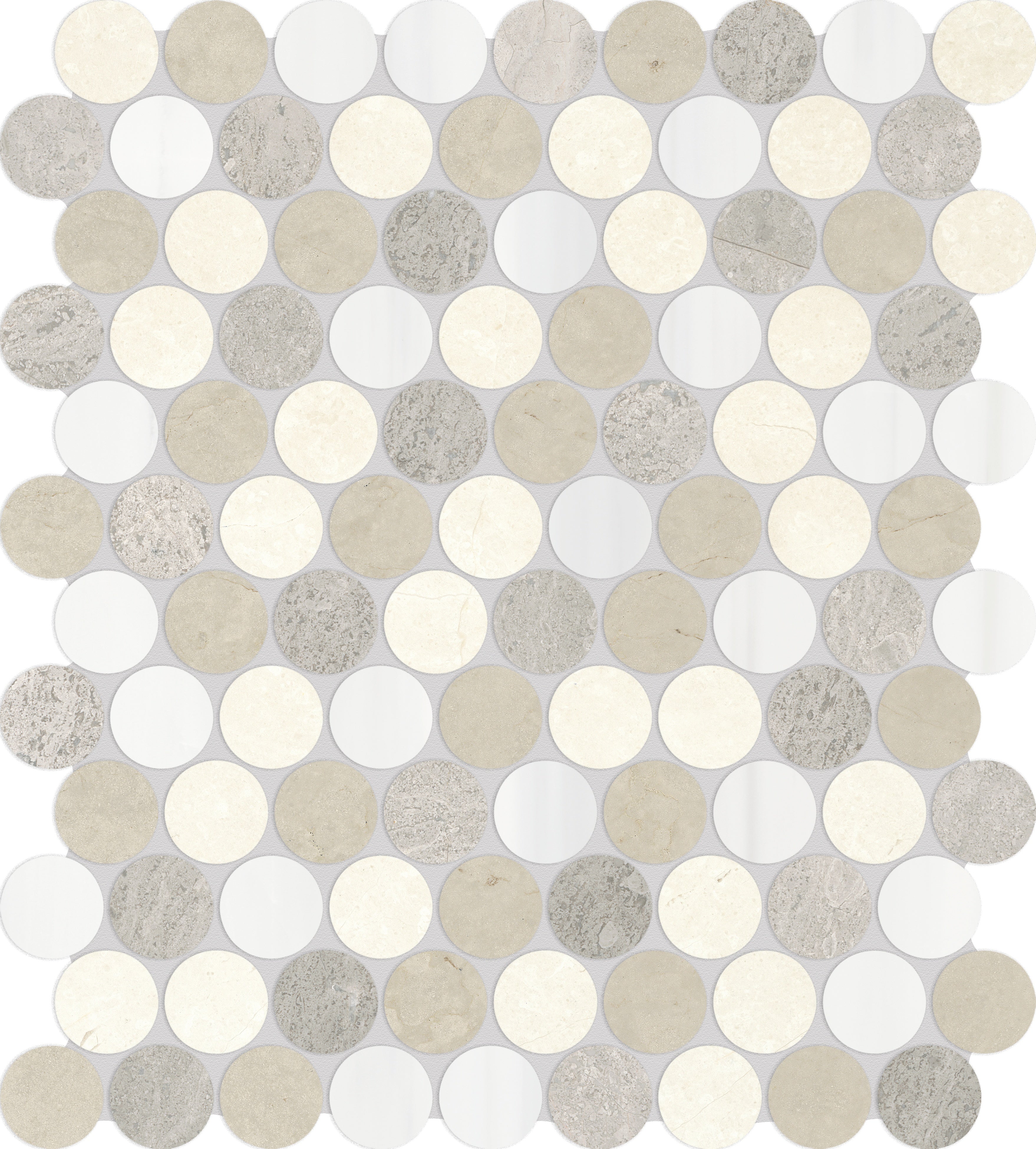 Utopio Dune mixed mosaic by Anatolia, top-down product view, 11 3/32"×12 7/8"×3/8" size. Turkish mixed for floors and walls.