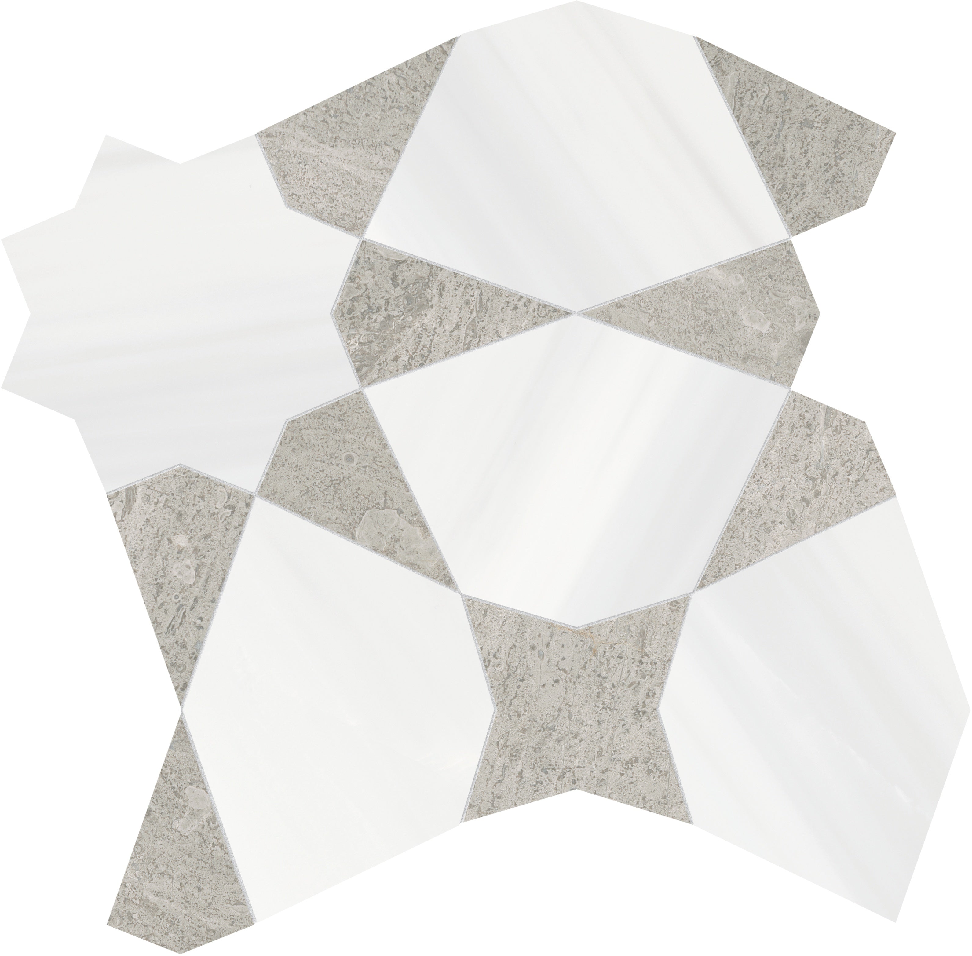 Utopio Grigio mixed mosaic by Anatolia, top-down product view, 8 5/8"×8 21/32"×3/8" size. Turkish mixed for floors and walls.