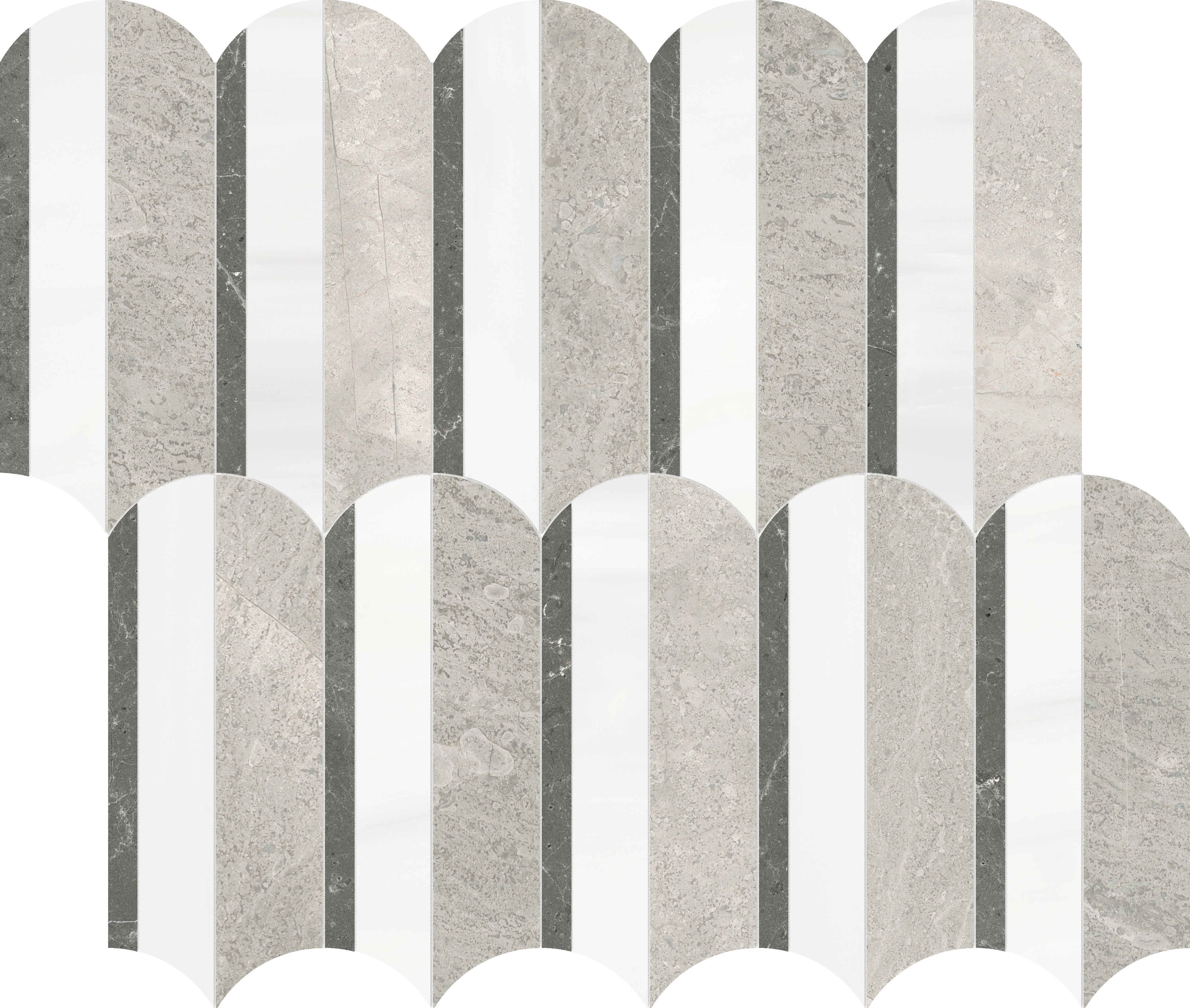 Utopio Mist mixed mosaic by Anatolia, top-down product view, 10 15/32"×11 15/16"×3/8" size. Turkish mixed for floors and walls.