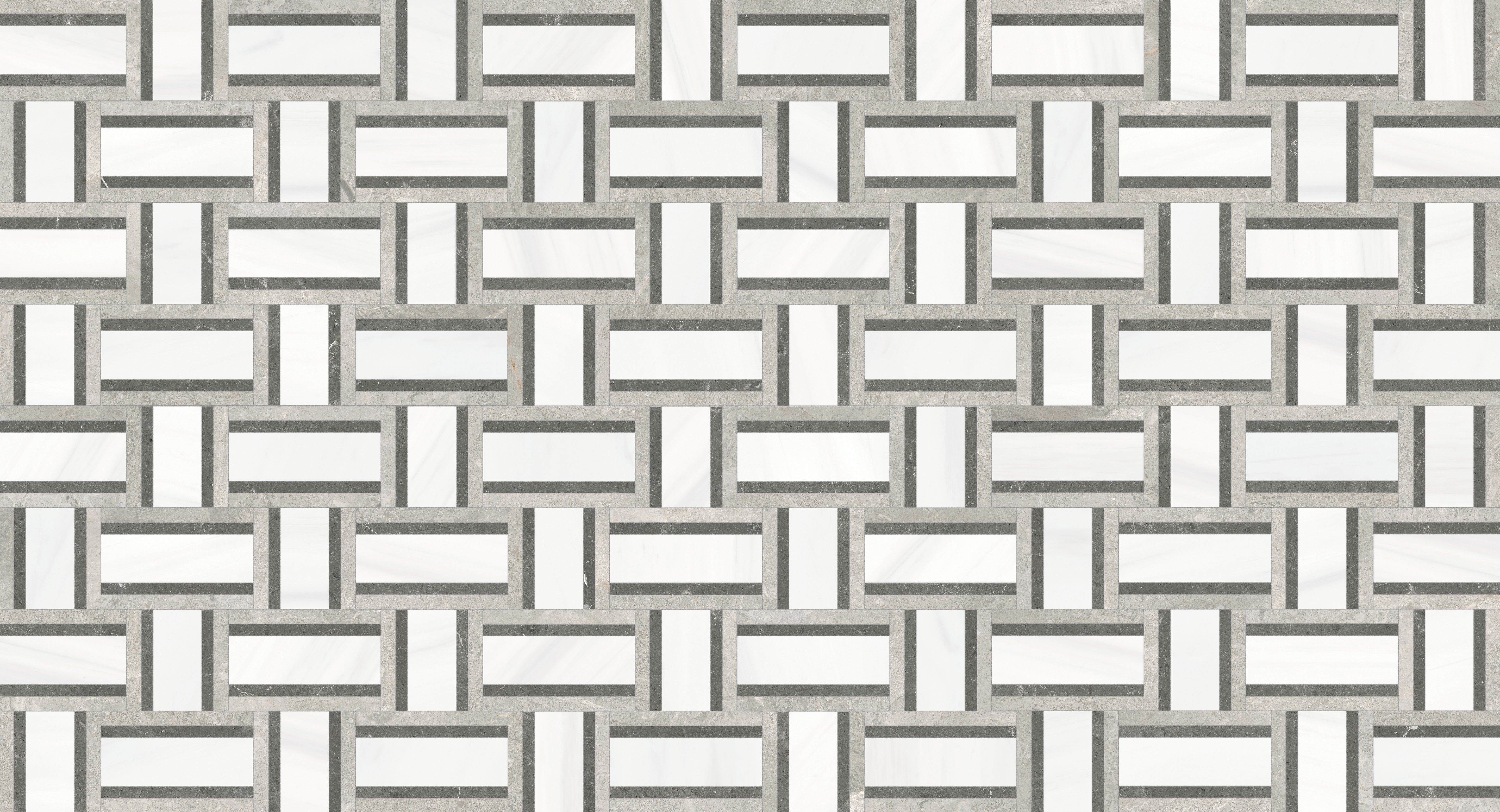 Utopio Mist mixed mosaic by Anatolia, top-down product view, 11 13/16"×14 3/4"×3/8" size. Turkish mixed for floors and walls.