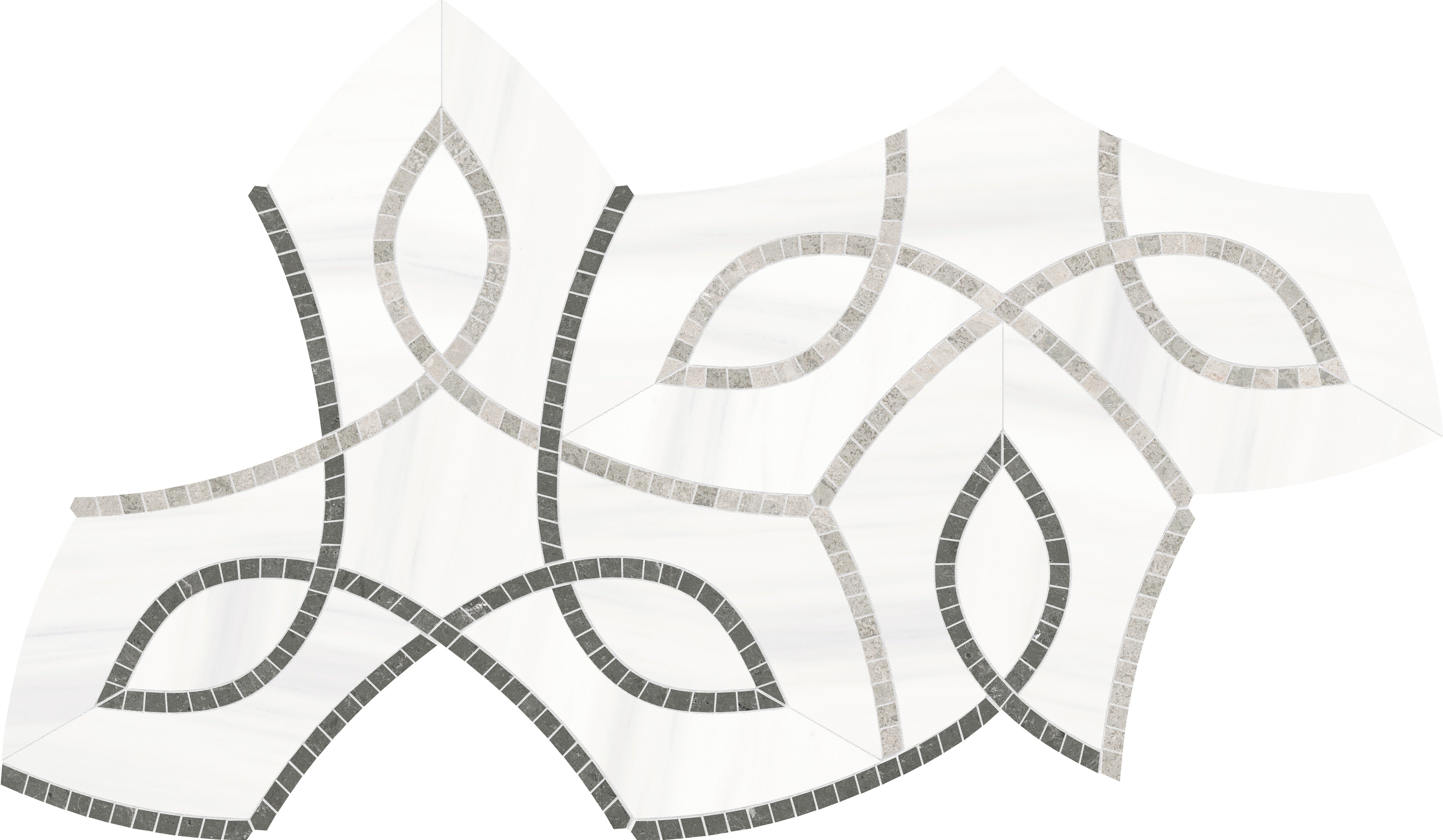 Utopio Mist mixed mosaic by Anatolia, top-down product view, 7 7/8"×13 19/32"×3/8" size. Turkish mixed for floors and walls.