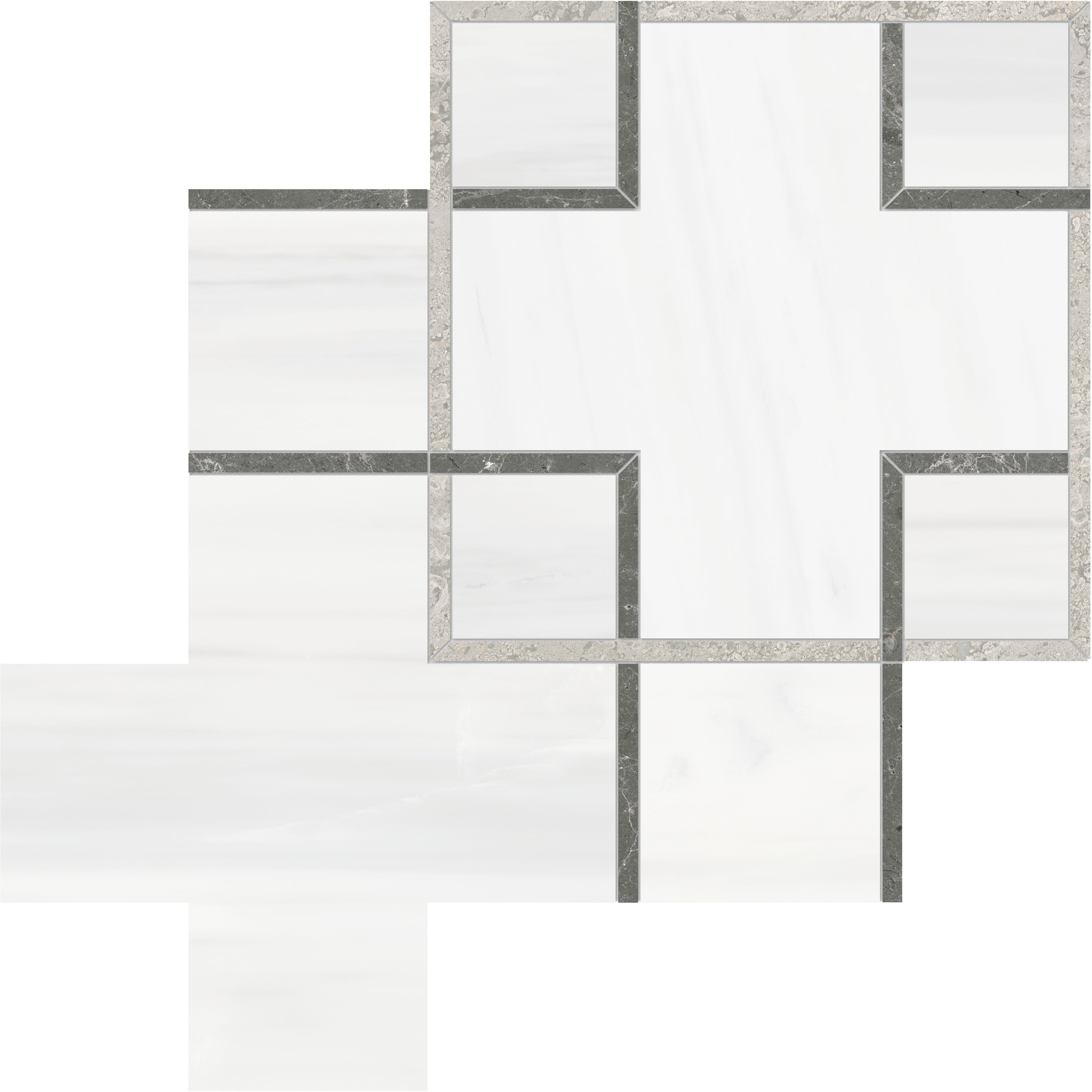 Utopio Mist mixed mosaic by Anatolia, top-down product view, 10 3/4"×10 3/4"×3/8" size. Turkish mixed for floors and walls.