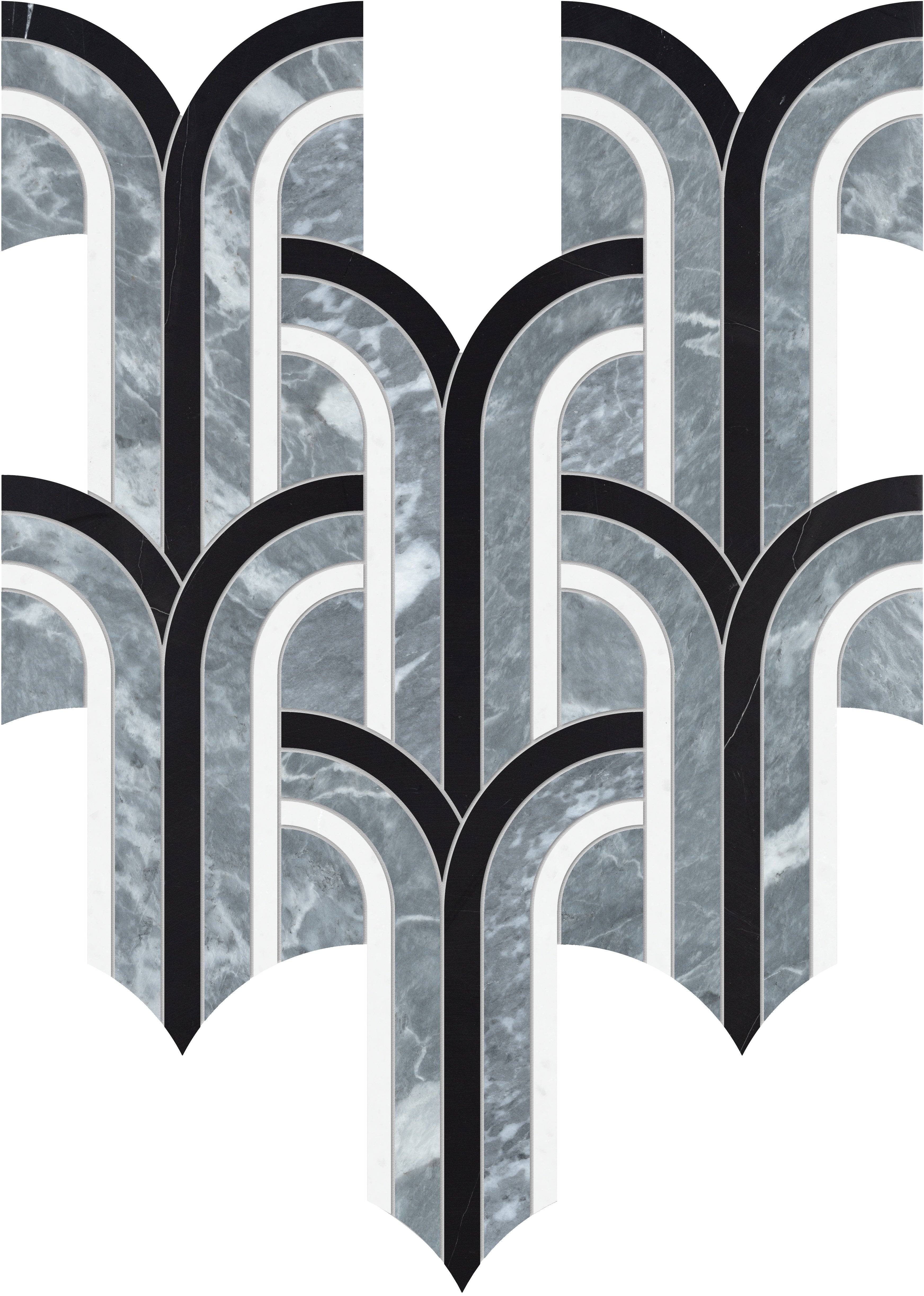 Utopio Monochromo mixed mosaic by Anatolia, top-down product view, 10 19/32"×11 15/16"×3/8" size. Turkish mixed for floors and walls.