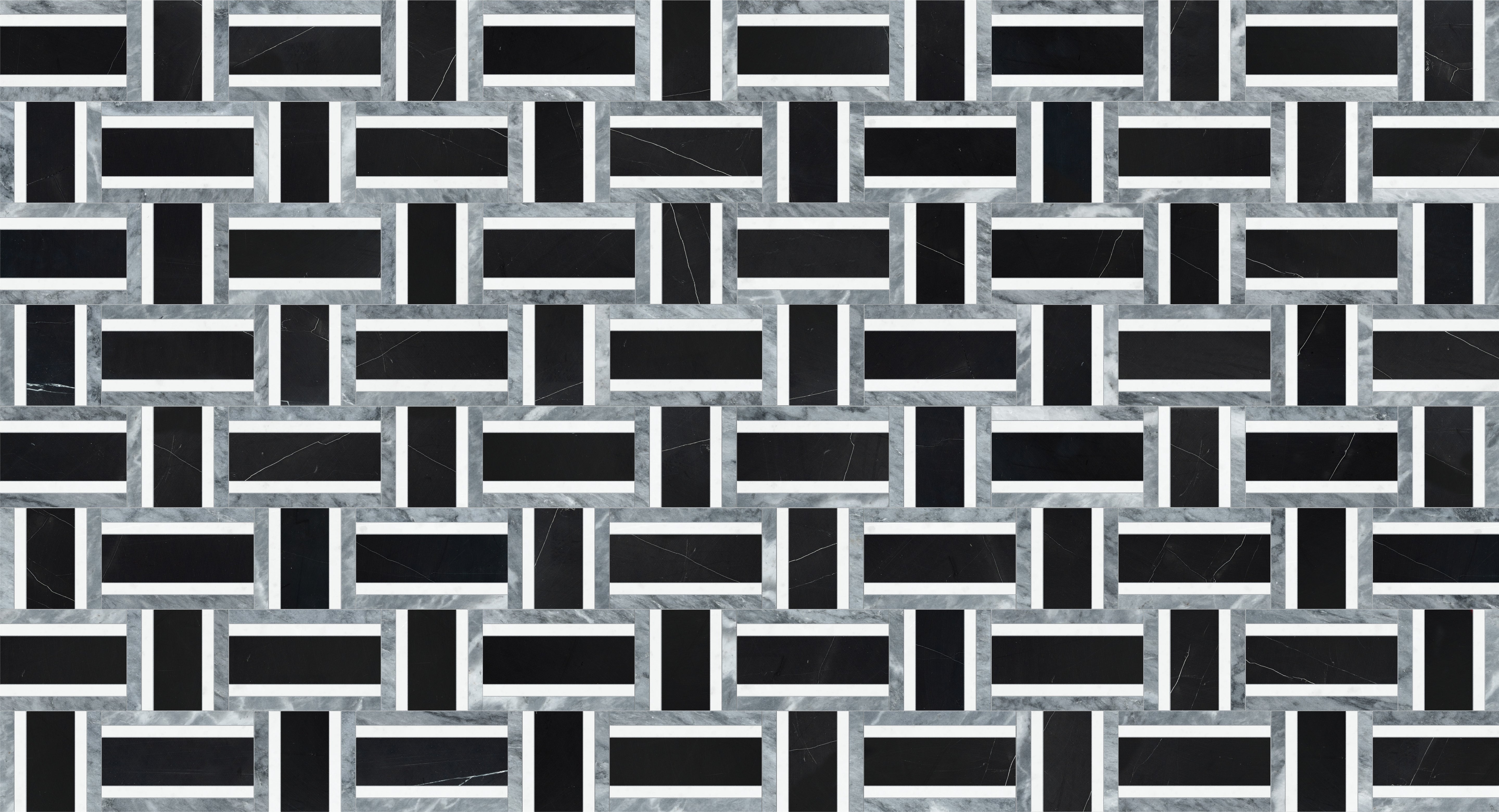 Utopio Monochromo mixed mosaic by Anatolia, top-down product view, 11 13/16"×14 3/4"×3/8" size. Turkish mixed for floors and walls.