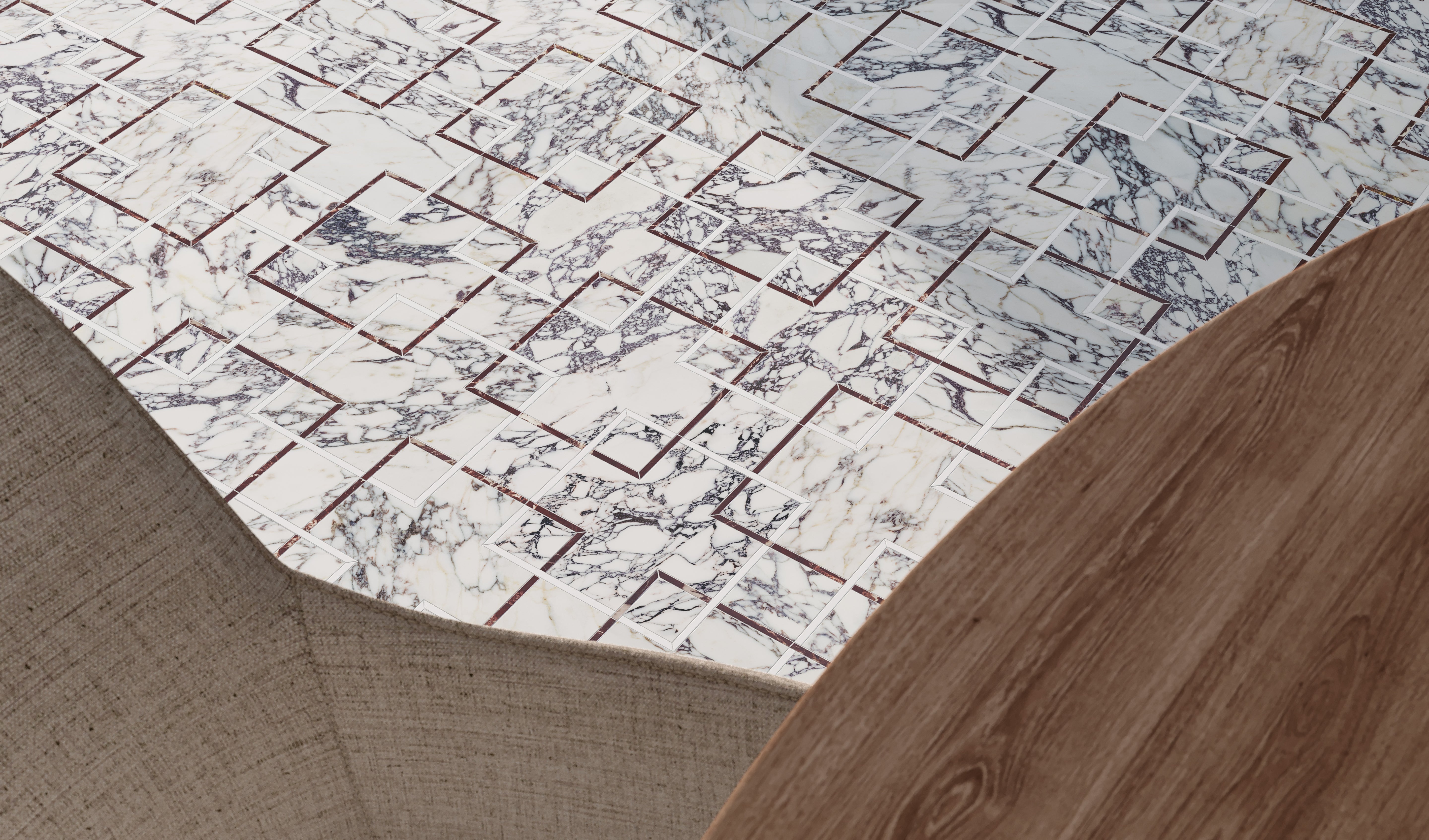 Utopio Orchid mixed mosaic by Anatolia, top-down product view, 12"×24 1/32"×3/8" size. Turkish mixed for floors and walls.