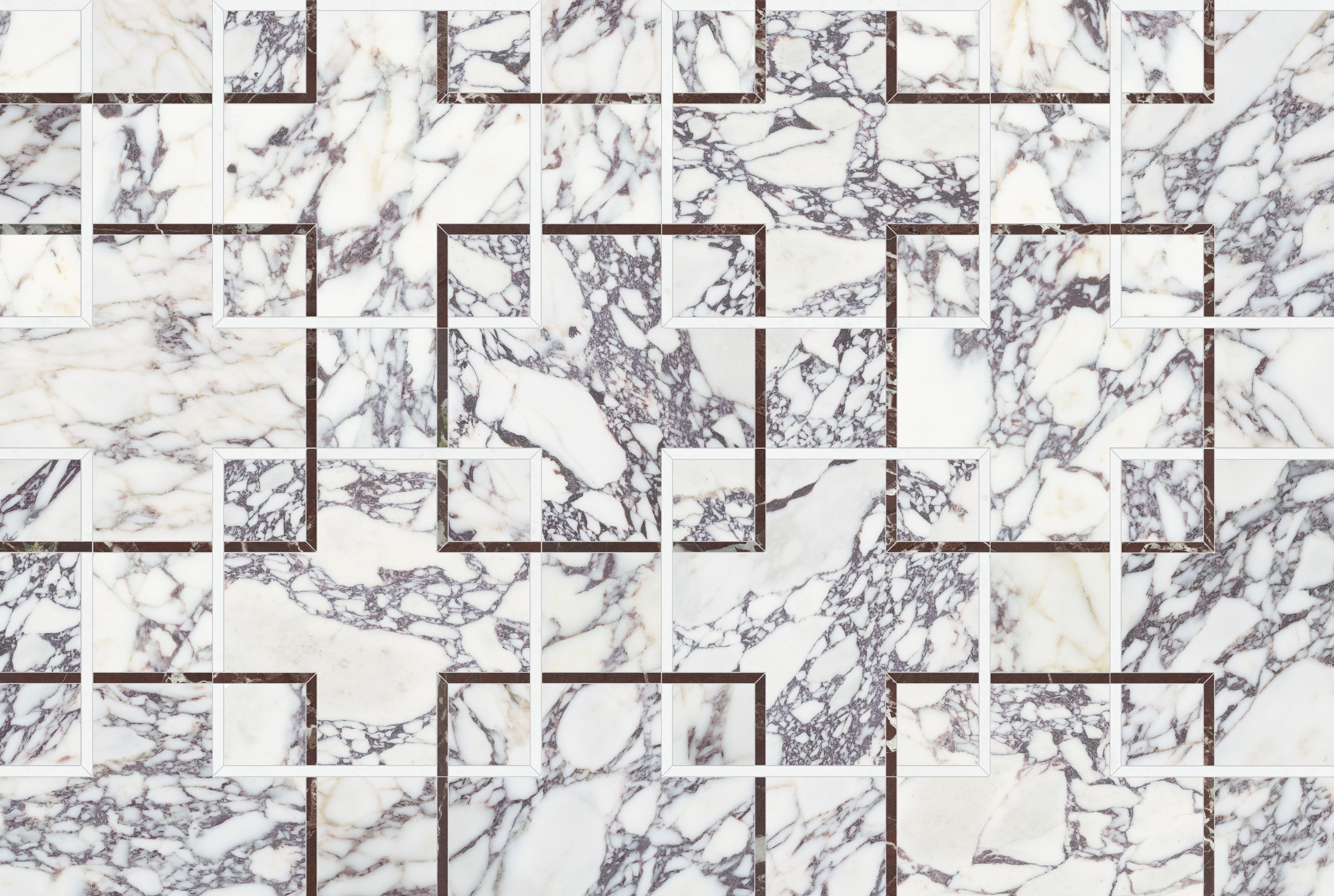 Utopio Orchid mixed mosaic by Anatolia, top-down product view, 10 3/4"×10 3/4"×3/8" size. Turkish mixed for floors and walls.
