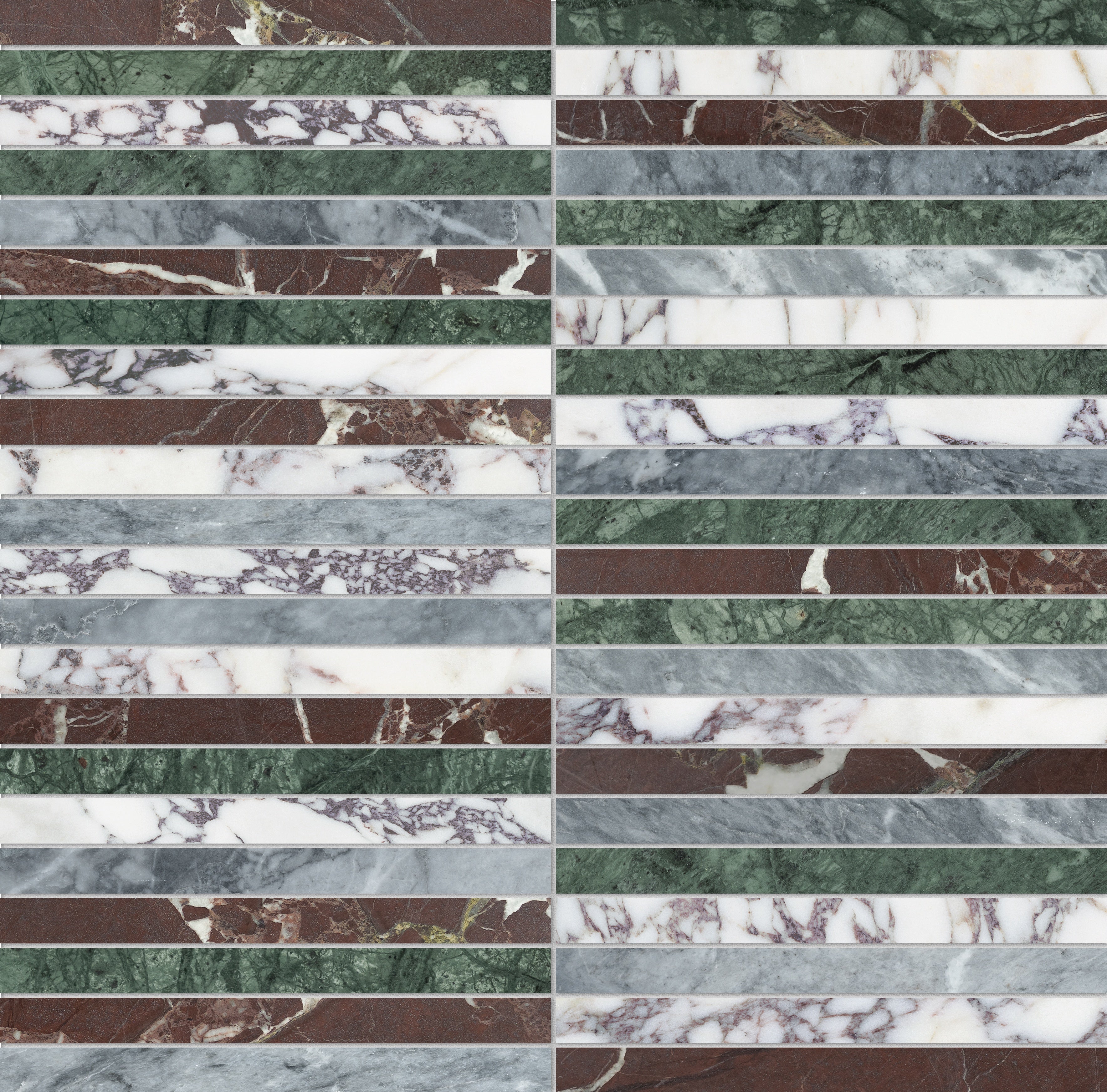 Utopio Tropic mixed mosaic by Anatolia, top-down product view, 11 21/32"×11 13/16"×3/8" size. Turkish mixed for floors and walls.