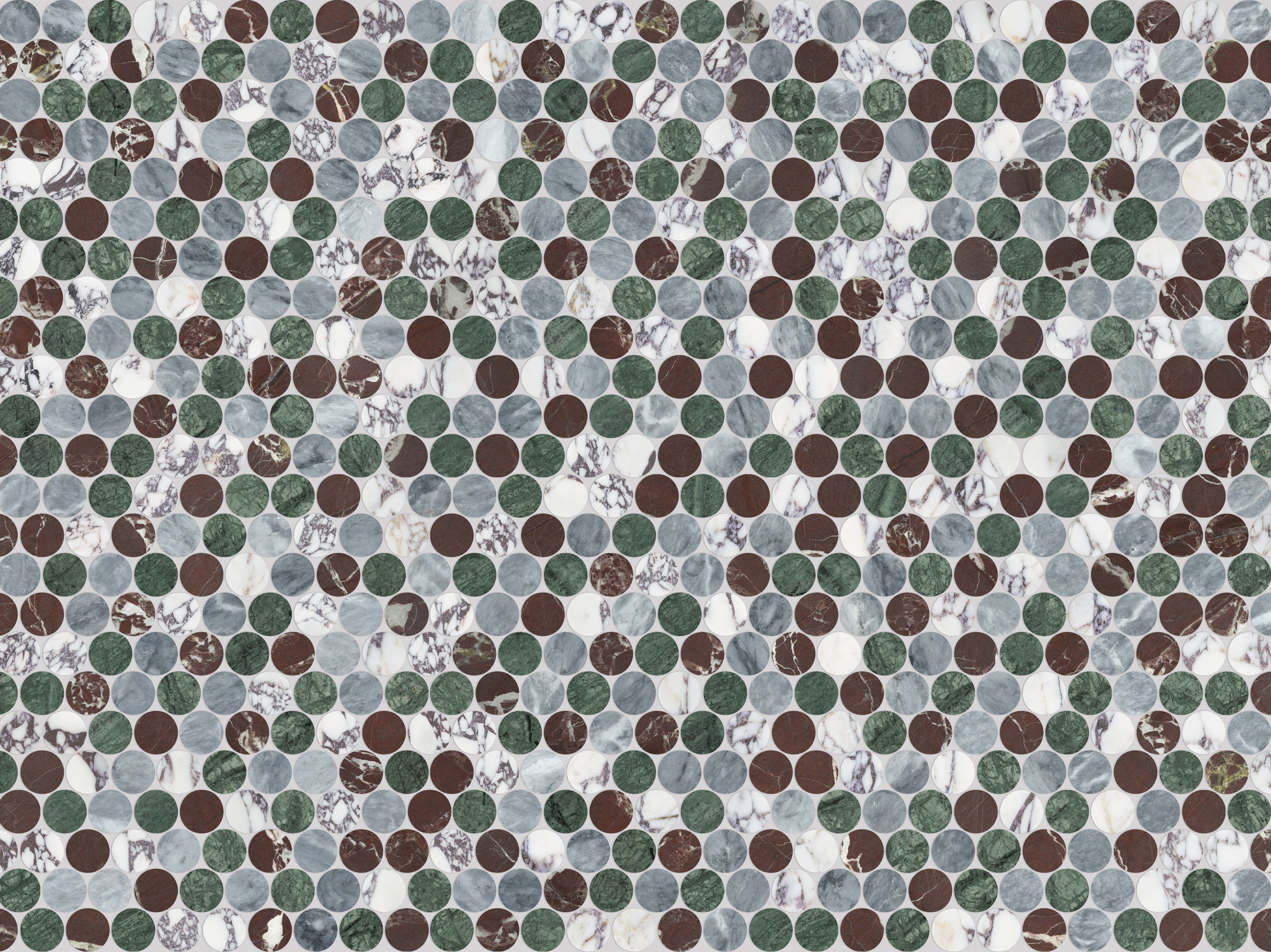 Utopio Tropic mixed mosaic by Anatolia, top-down product view, 11 3/32"×12 7/8"×3/8" size. Turkish mixed for floors and walls.