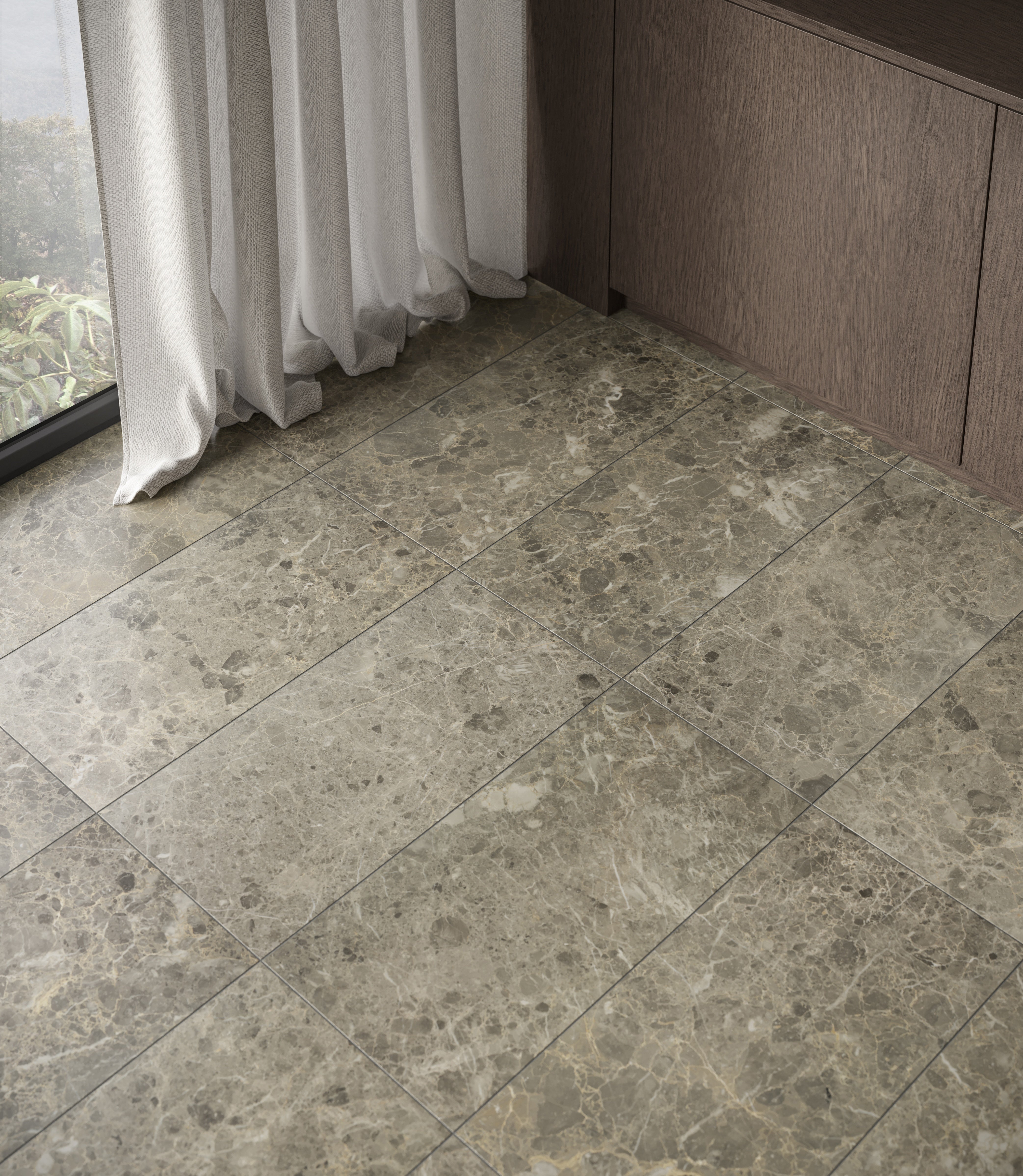 Velutto Ash marble trim by Anatolia, top-down product view, 1/2"×12"×5/8" size. Turkish marble for floors and walls.
