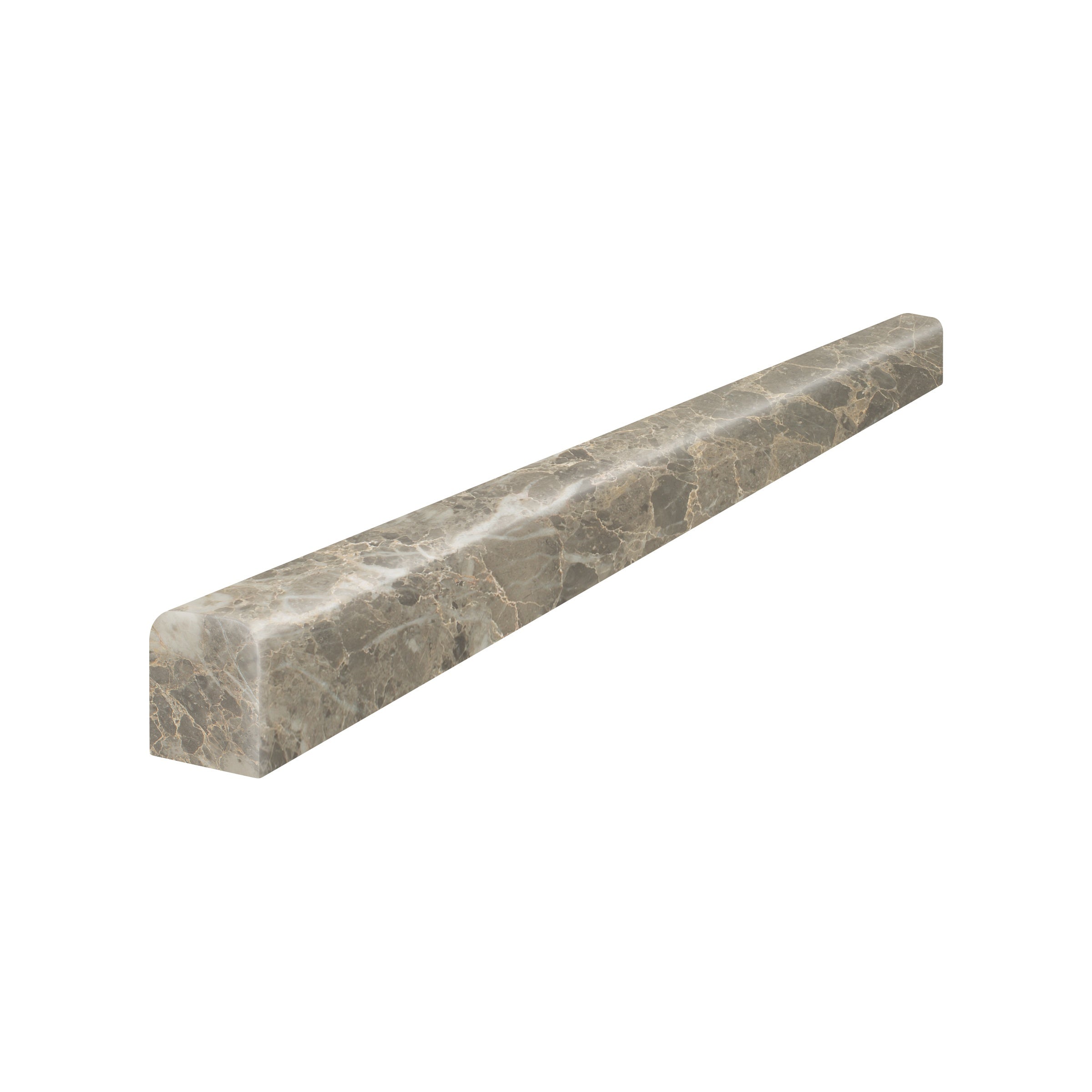 Velutto Ash marble trim by Anatolia, top-down product view, 1/2"×12"×5/8" size. Turkish marble for floors and walls.