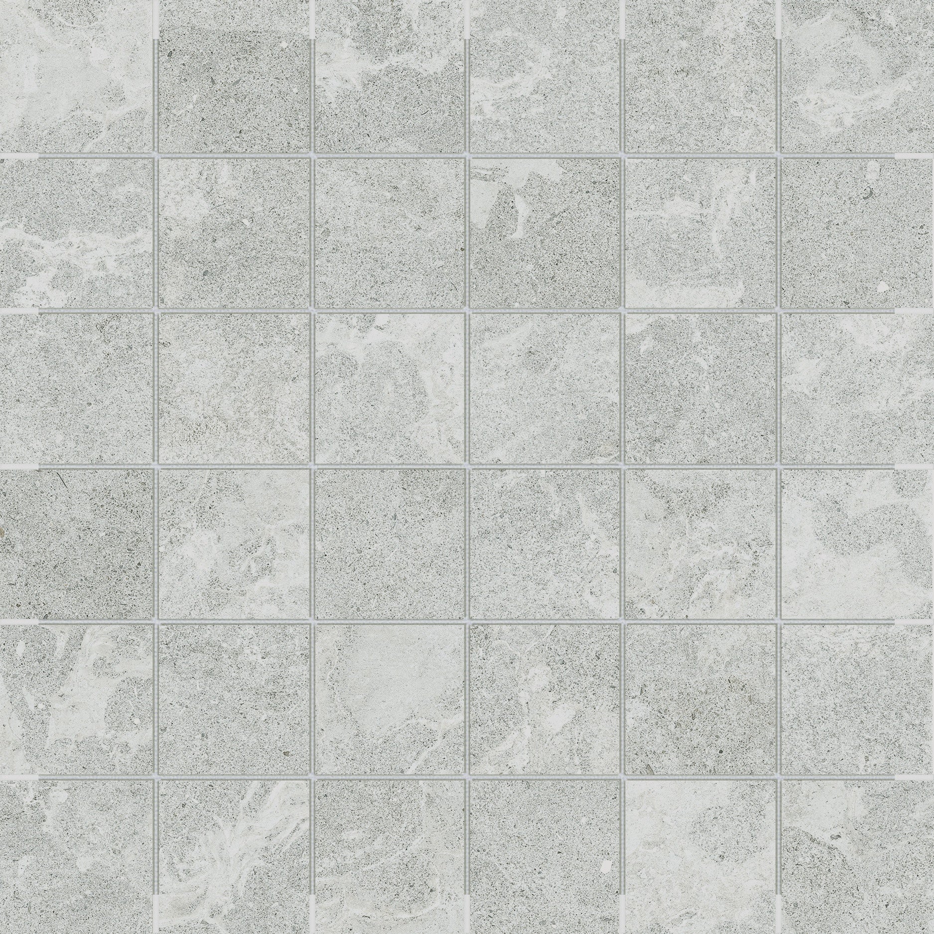 Veneta Grigio porcelain mosaic by Anatolia, top-down product view, 11 25/32"×11 25/32"×11/32" size. Turkish porcelain for floors and walls.