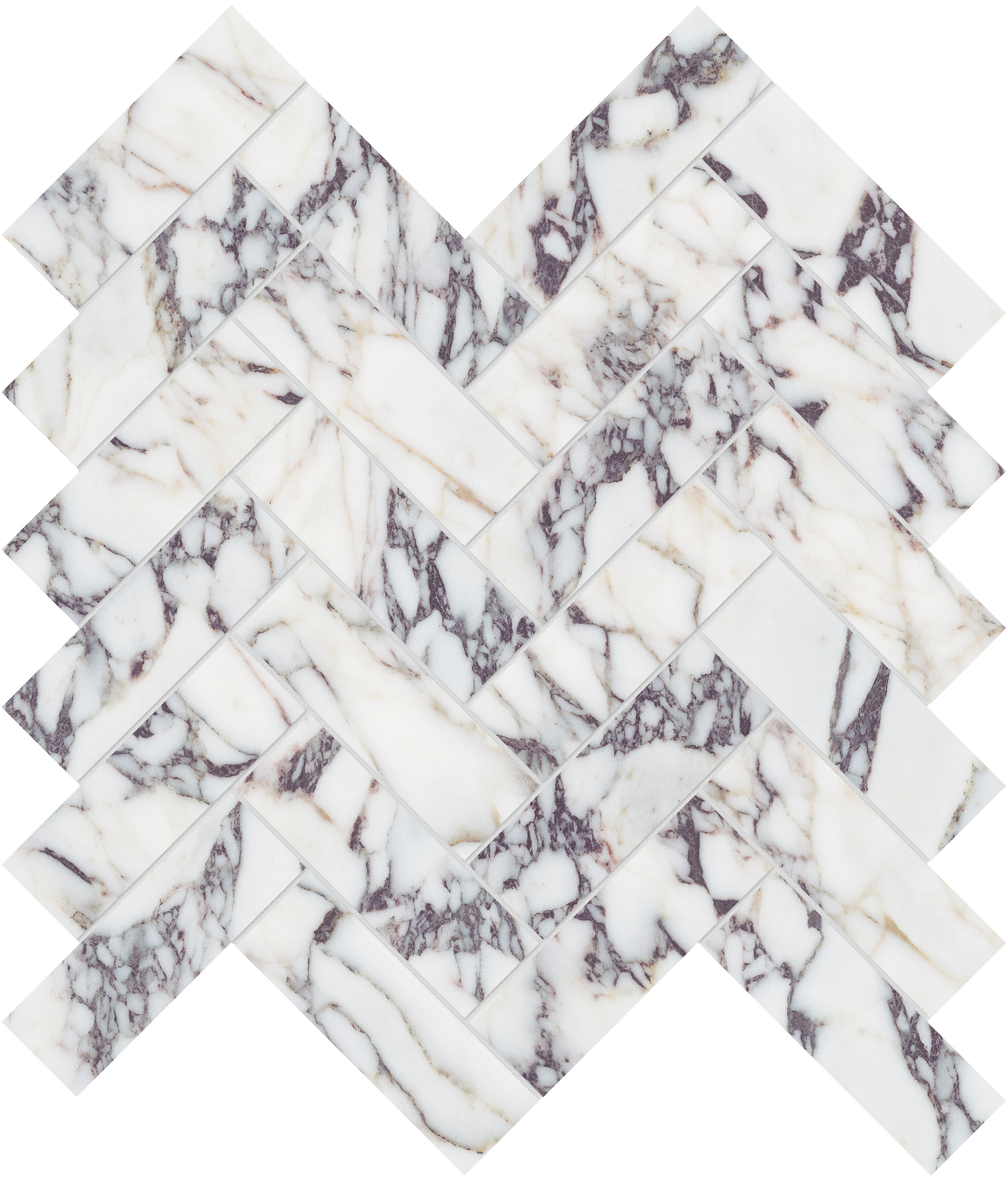 Viola Roccia marble mosaic by Anatolia, top-down product view, 11 1/4"×11 13/32"×3/8" size. Turkish marble for floors and walls.
