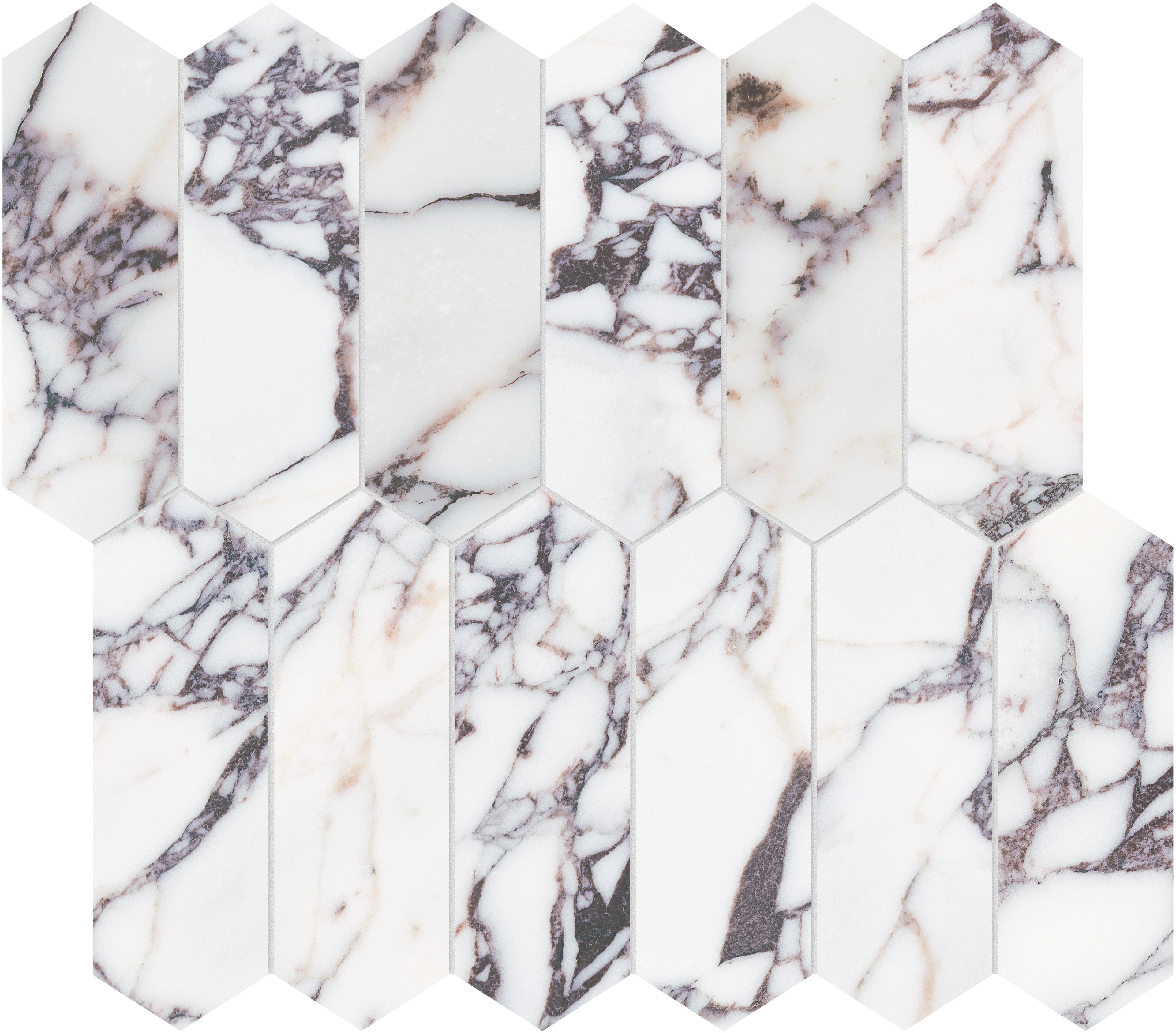 Viola Roccia marble mosaic by Anatolia, top-down product view, 10 5/8"×11 13/16"×3/8" size. Turkish marble for floors and walls.