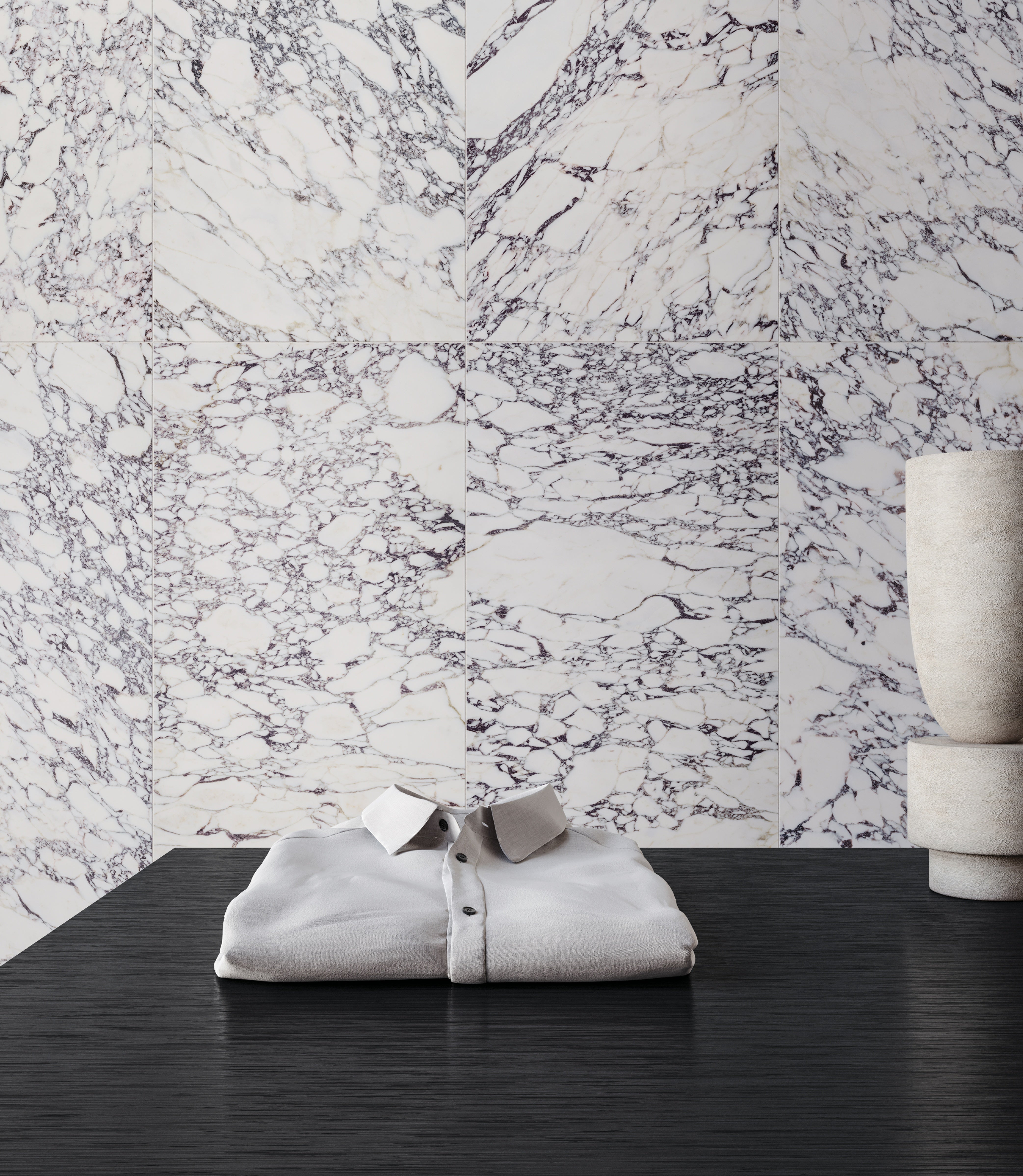 Viola Roccia marble trim by Anatolia, top-down product view, 1 1/4"×12"×7/8" size. Turkish marble for floors and walls.