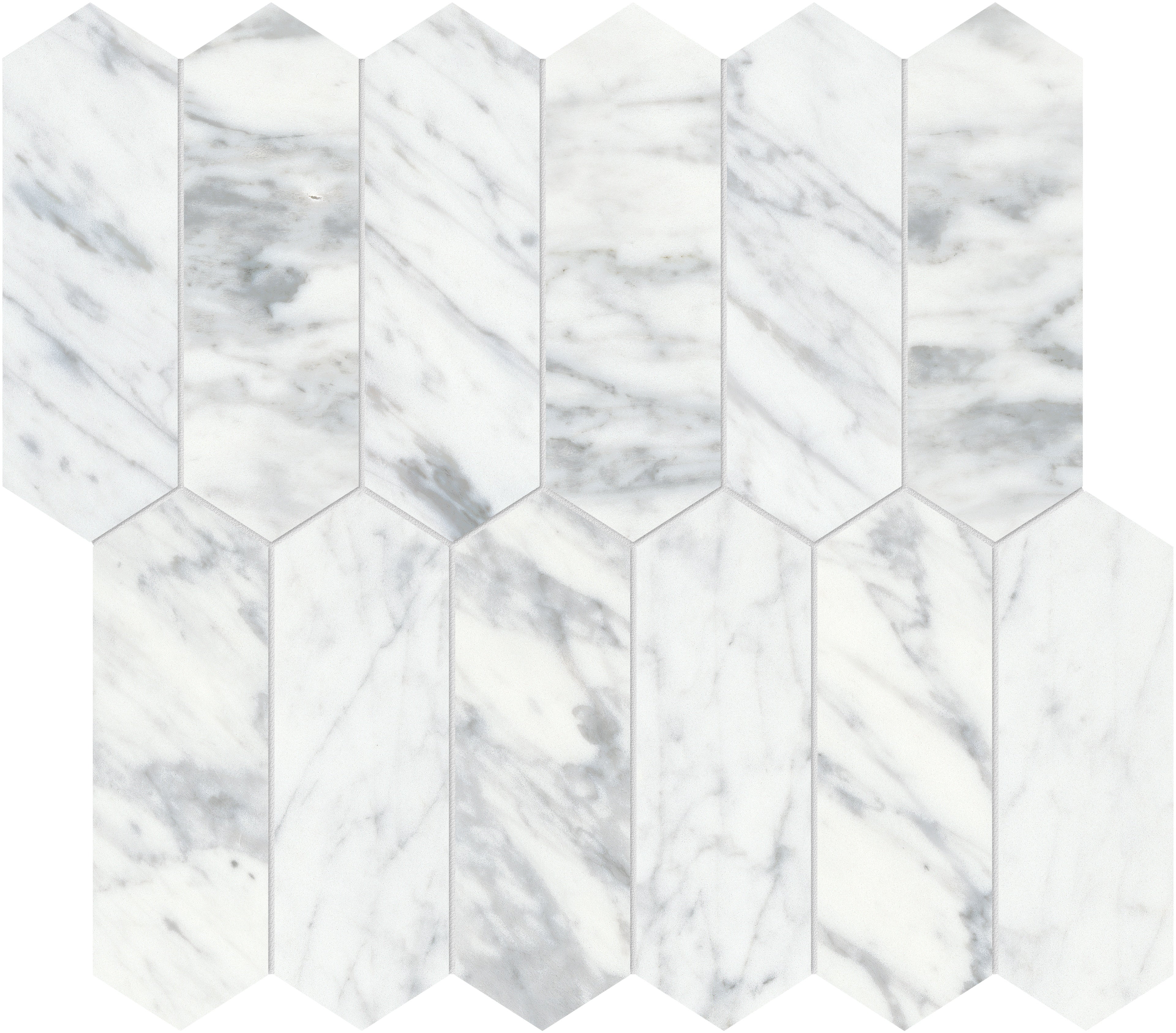 Virtue Bianco marble mosaic by Anatolia, top-down product view, 10 5/8"×11 13/16"×3/8" size. Turkish marble for floors and walls.