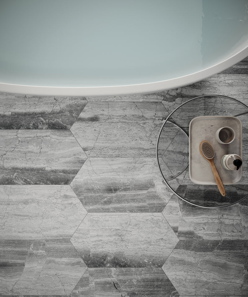 Anatolia Volcana Notte honed marble tile in a room setting — available at Surface Group lifestyle image